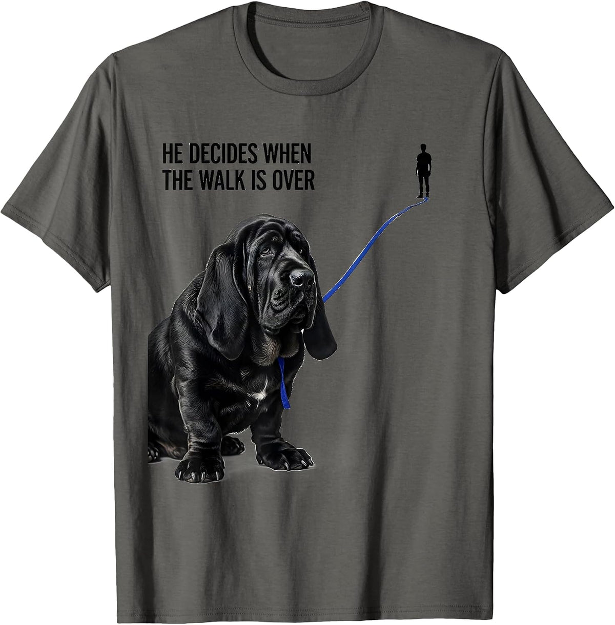 Men's He Decides When The Walk Is Over Funny Basset Hound Dog T-Shirt - Asphalt Grey