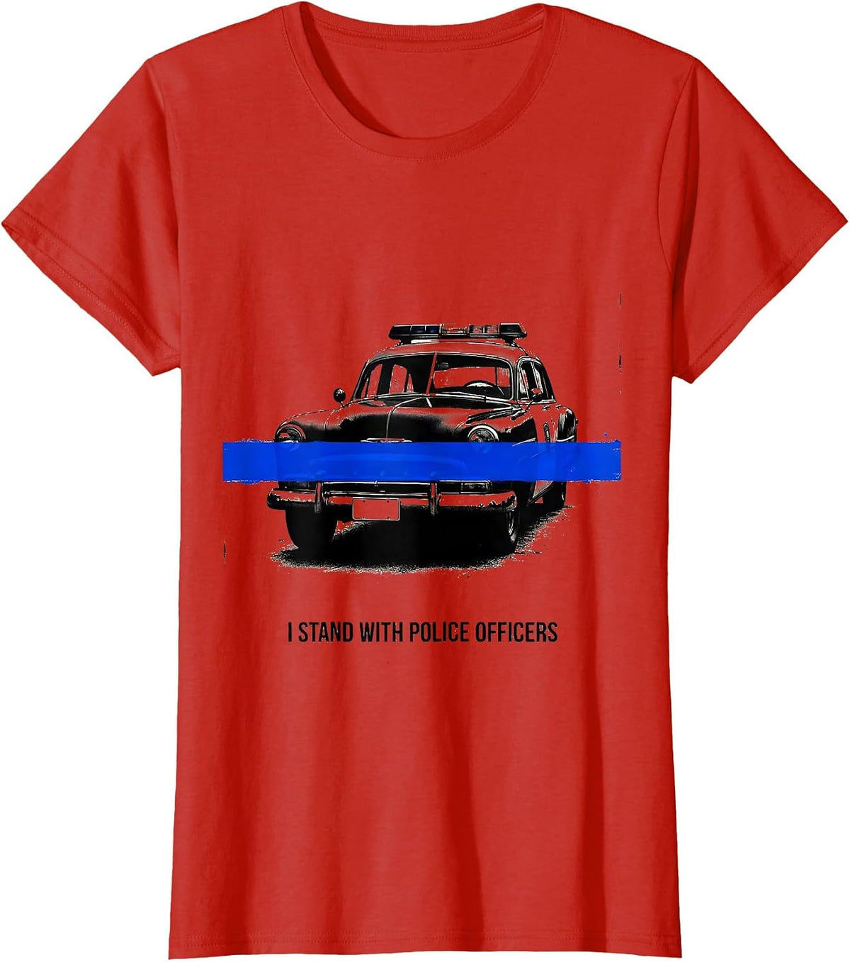 I Stand With Police Officers Vintage Thin Blue Line Support T-Shirt - Red