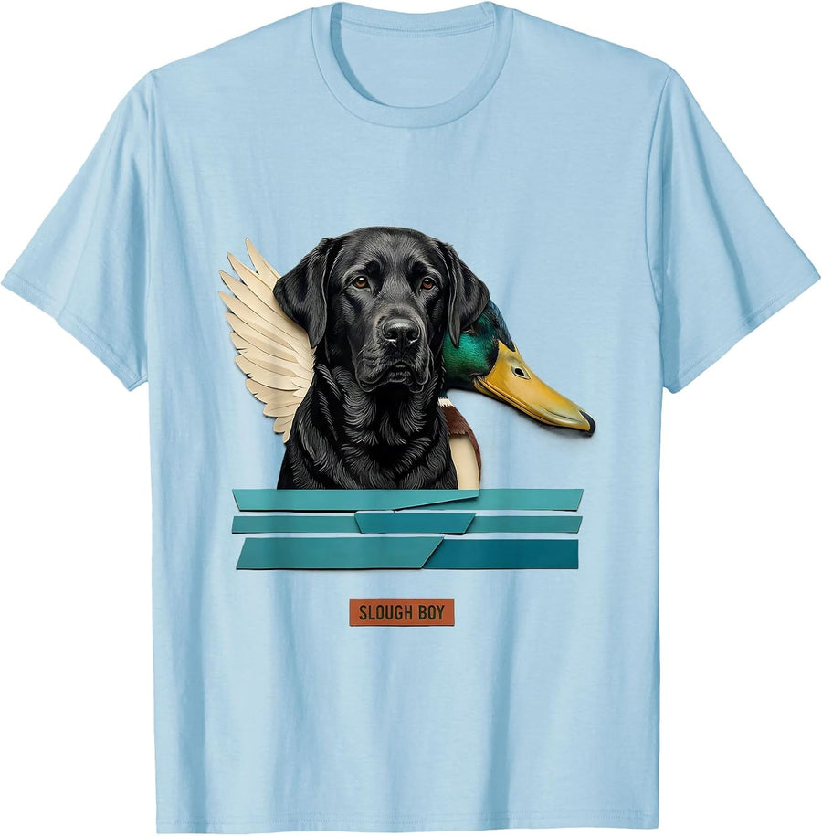 Men's Slough Boy Paper Cutout Southern Labrador Duck Hunting Pride T-Shirt - Baby Blue