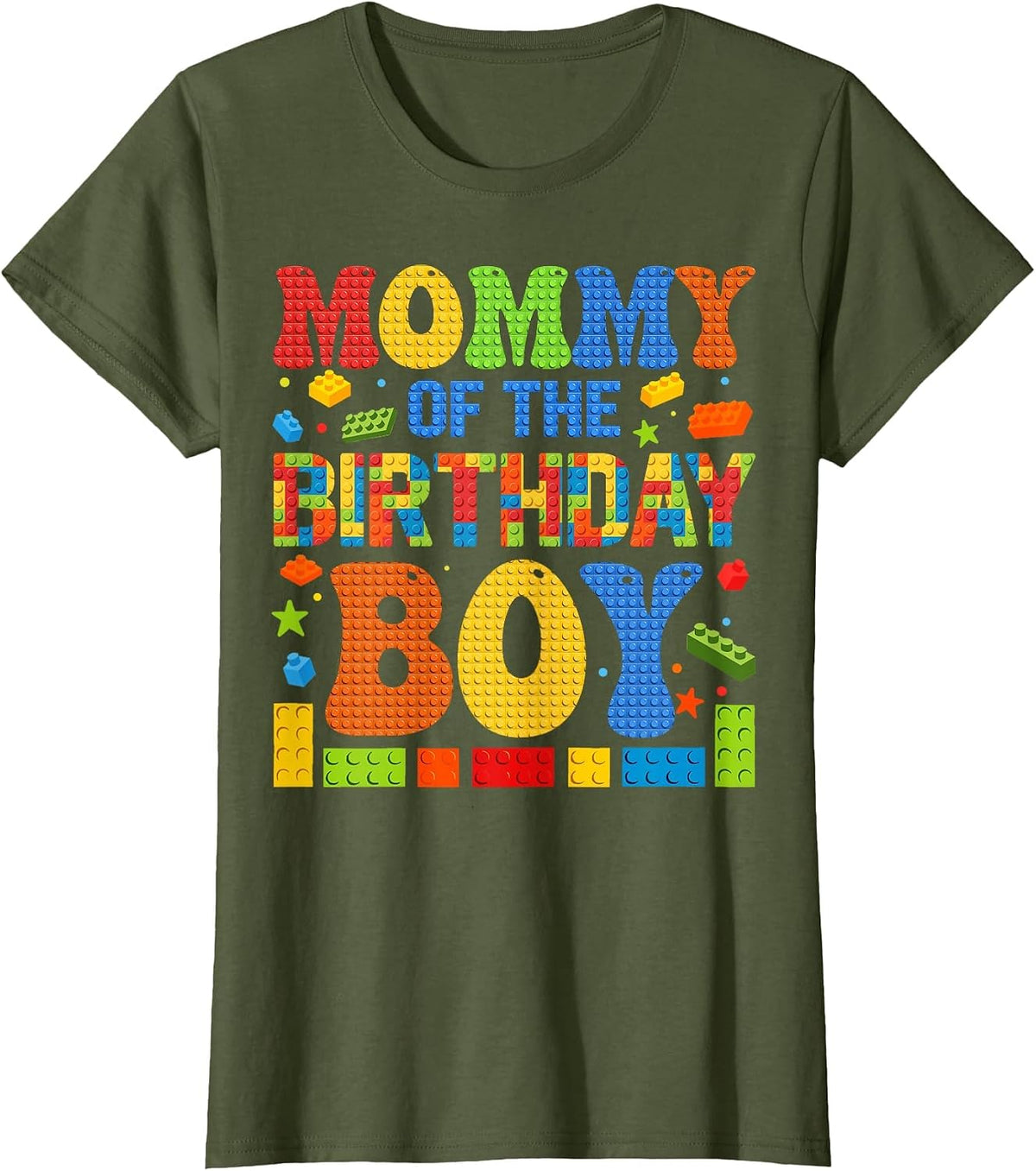 Mommy of The Birthday Boy Building Block Birthday Party T-Shirt - Olive Green