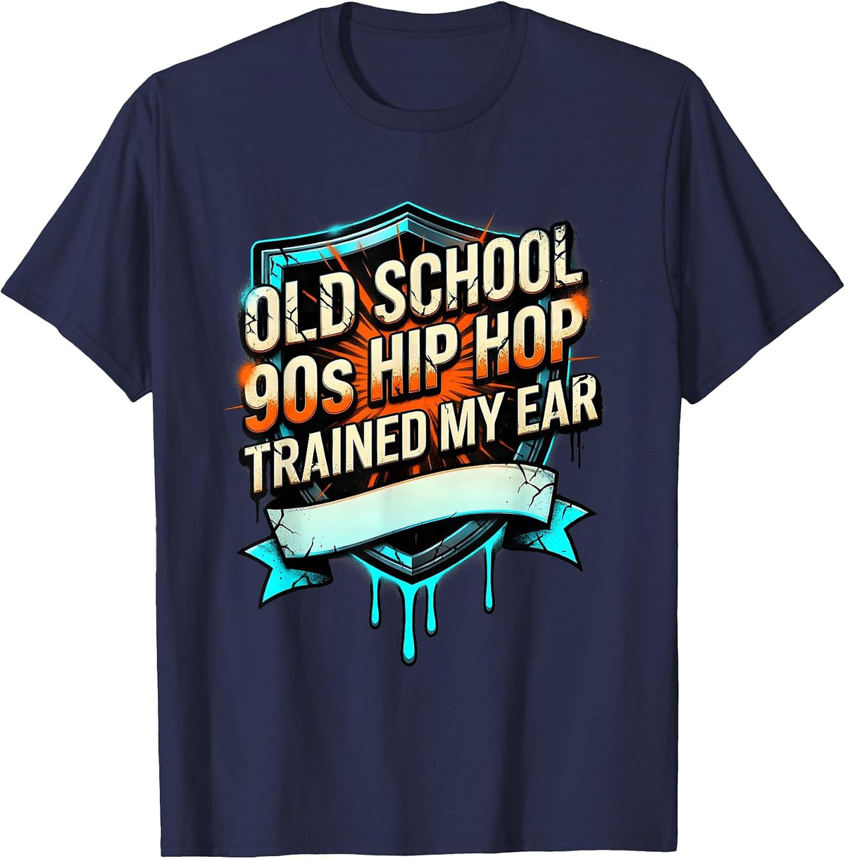 Men's Old School 90s Hip Hop Trained My Ear Graffiti Retro T-Shirt - Navy Blue