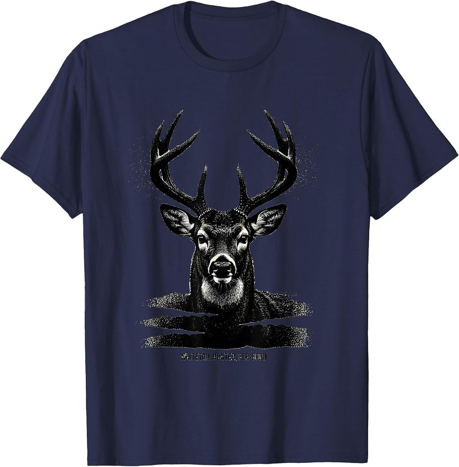 Whitetail Hunter For Good Blackwork Dotwork Hunting Dad T-Shirt - Navy Blue