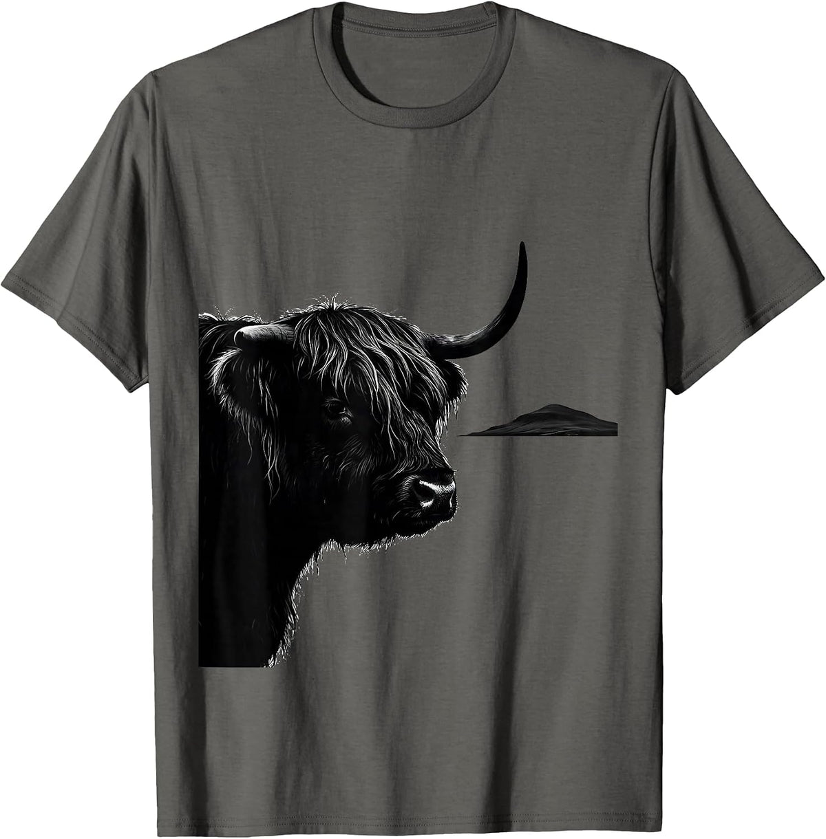 Highland Cow Profile Silhouette Farm Animal Humor T-Shirt - Asphalt Grey
