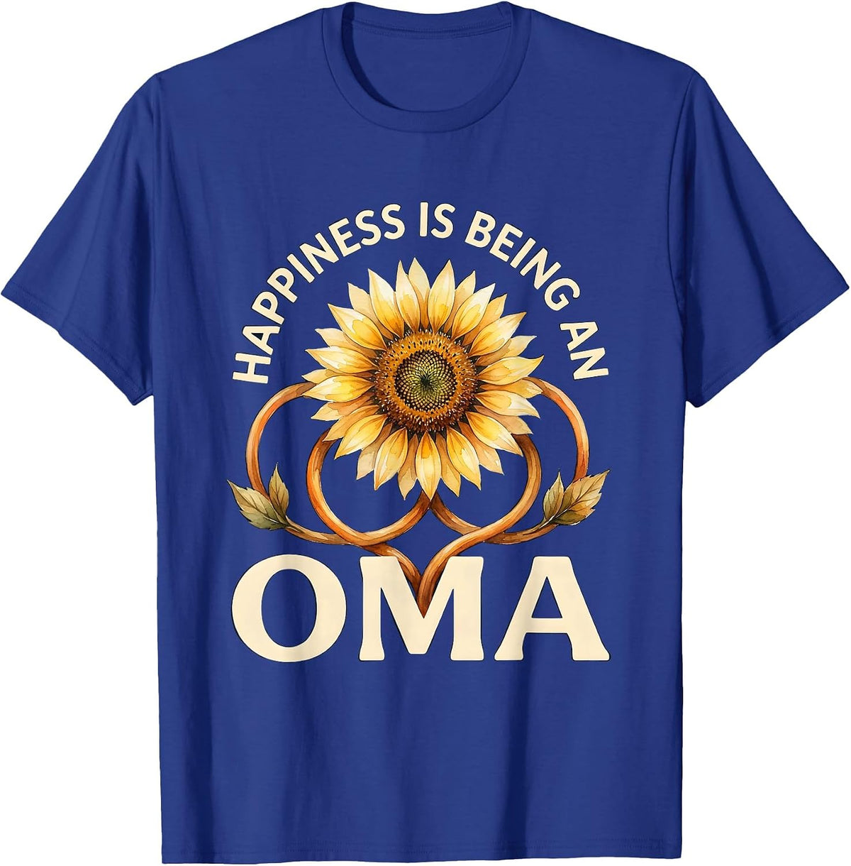 Happiness Is Being An Oma Watercolor Sunflower Grandma T-Shirt - Royal Blue