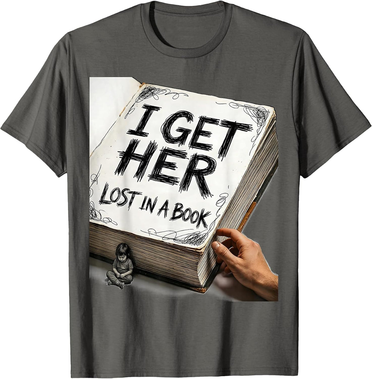 Men's I Get Her Lost In A Book Hand-Sketched Paraeducator T-Shirt - Asphalt Grey