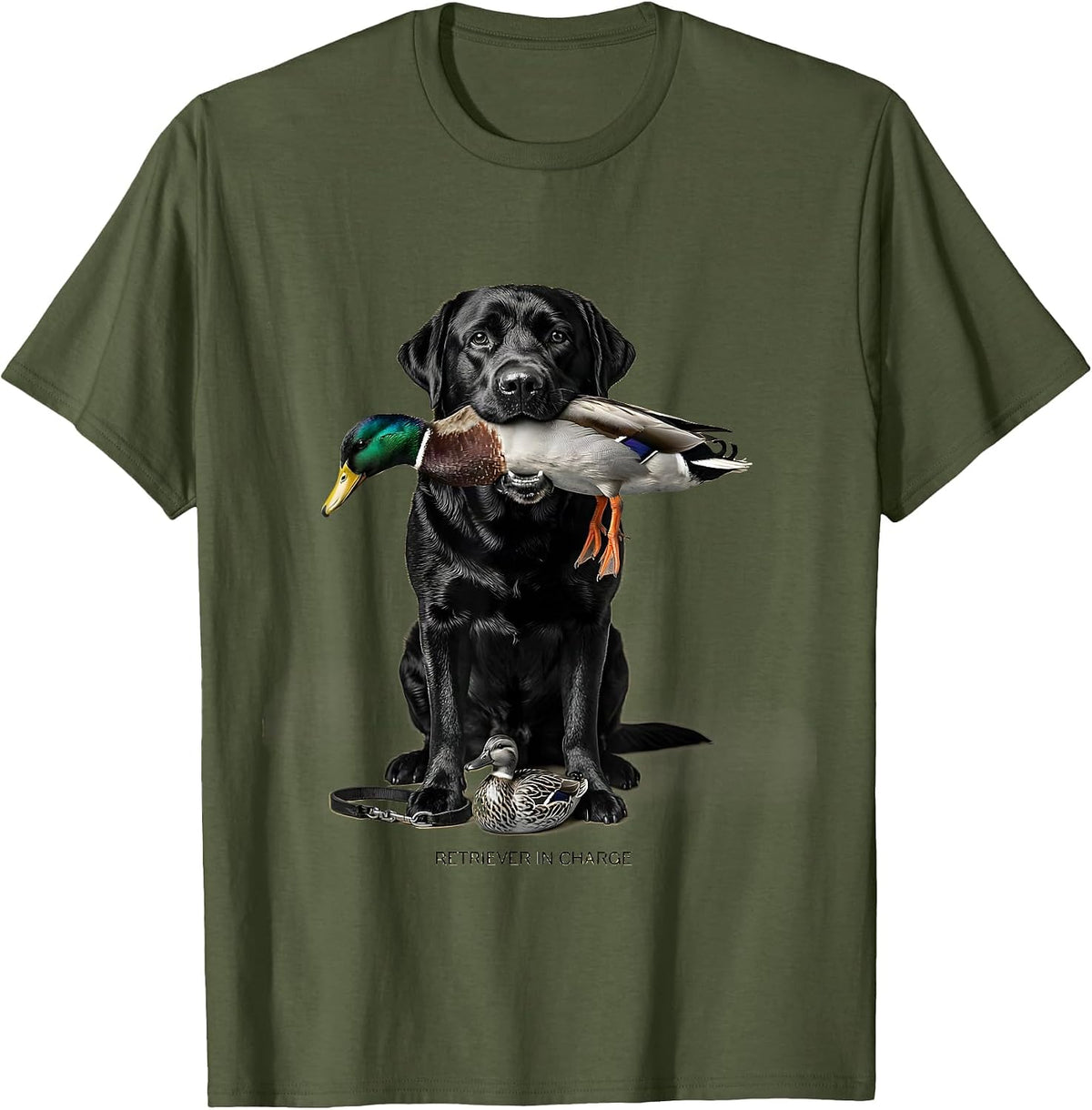 Men's Retriever In Charge Rustic Southern Labrador Duck Hunting T-Shirt - Olive Green