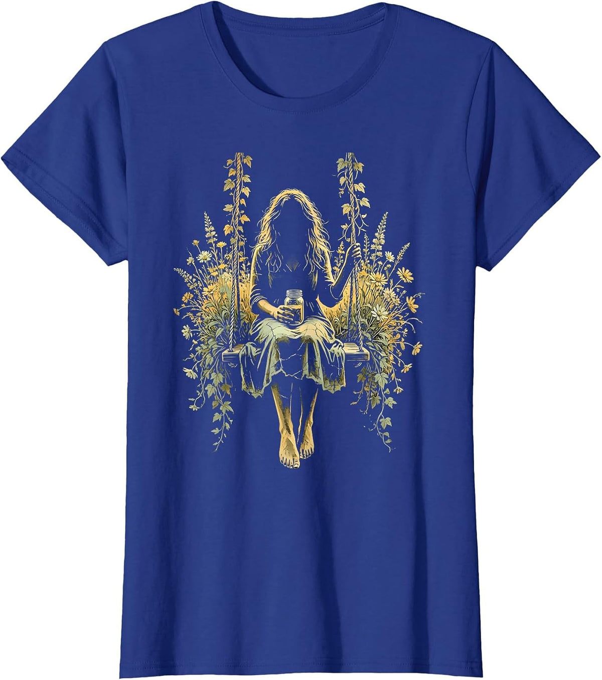 Women's Country Porch Swing Mason Jar Illustration T-Shirt - Royal Blue