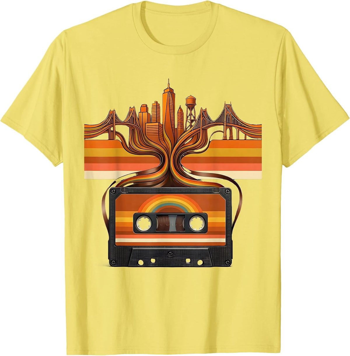 Men's Hip Hop Cassette Tape City Skyline Graphic T-Shirt - Lemon Yellow