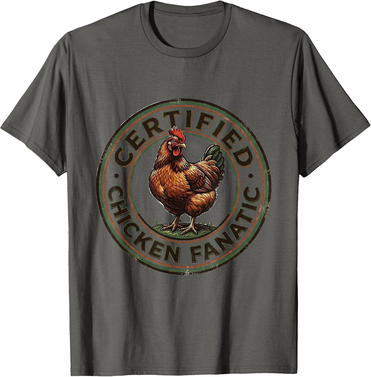 Men's Certified Chicken Fanatic Vintage Funny Chicken Lover Gag T-Shirt - Asphalt Grey
