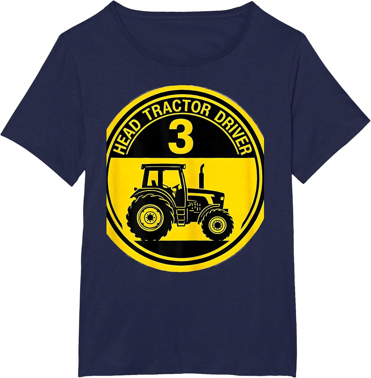 Women's Head Tractor Driver Age 3 Toddler Boy Birthday Tractor Lover T-Shirt - Navy Blue