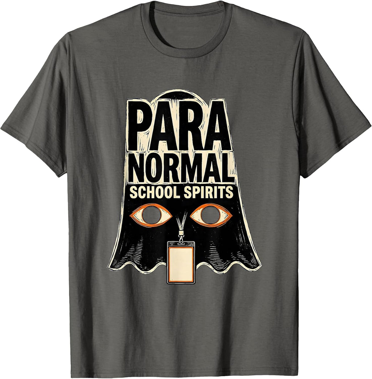 Para Normal School Spirits Linocut Ghost Paraeducator T-Shirt - Asphalt Grey