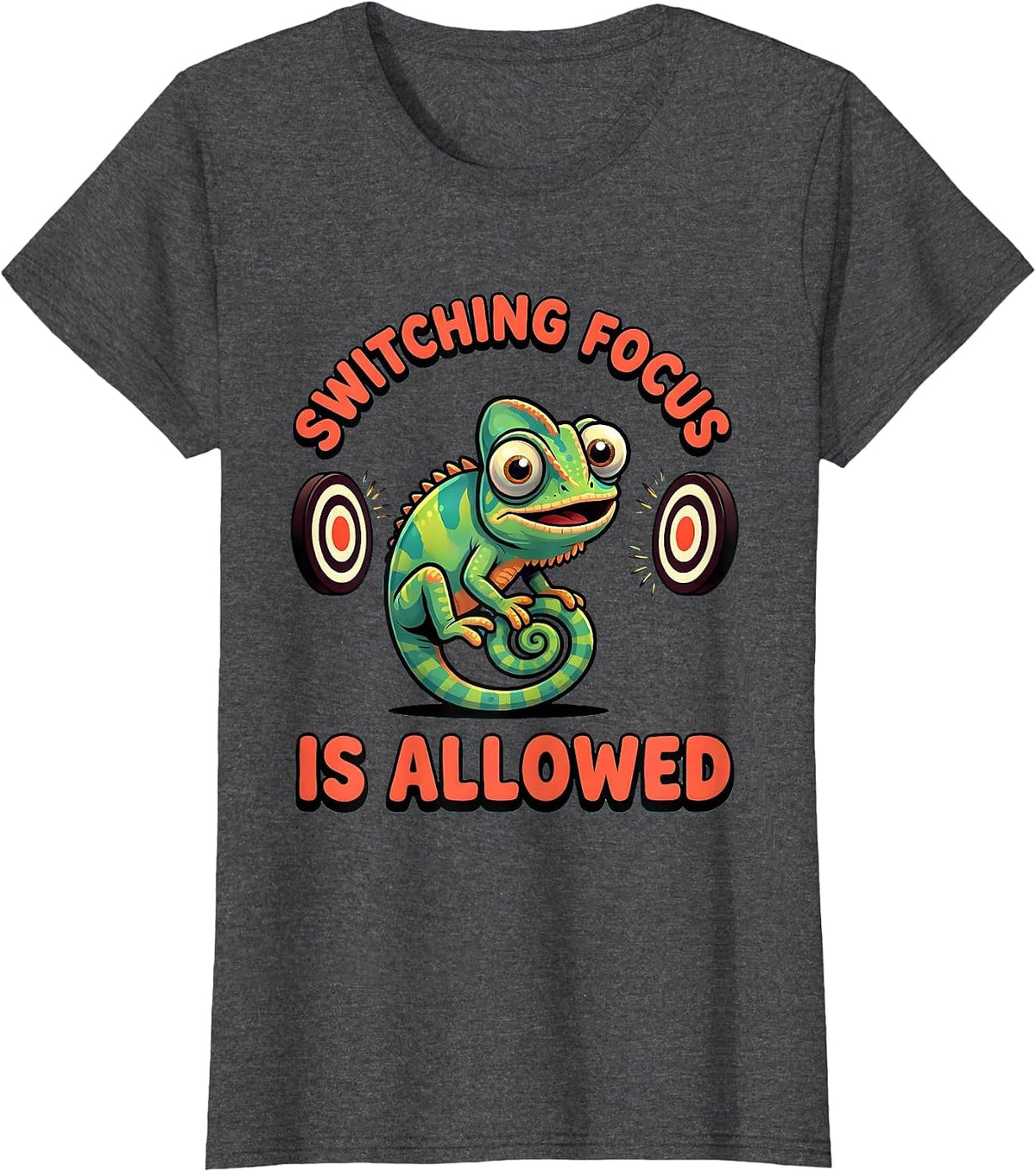 Women's Switching Focus Is Allowed Cartoon Chameleon ADHD Autism T-Shirt - Dark Heather Grey