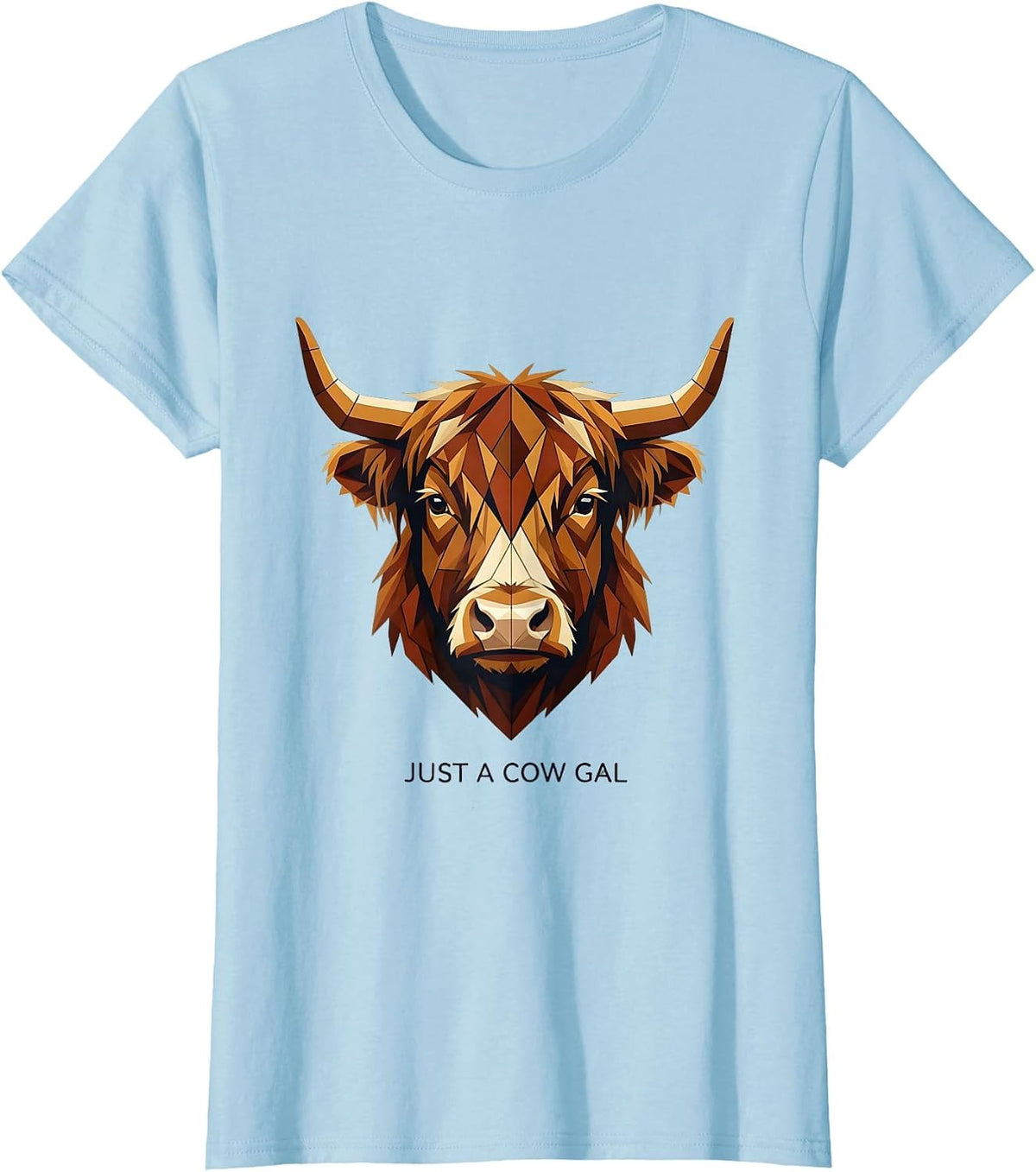 Women's Just a Cow Gal Highland Cow Design T-Shirt - Baby Blue