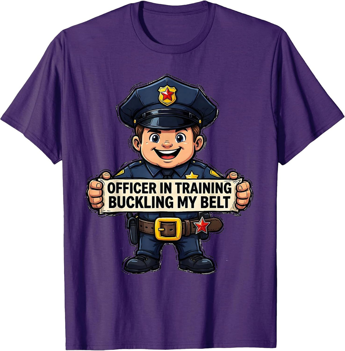 Men's Officer In Training Buckling My Belt Funny Kids Police T-Shirt - Purple