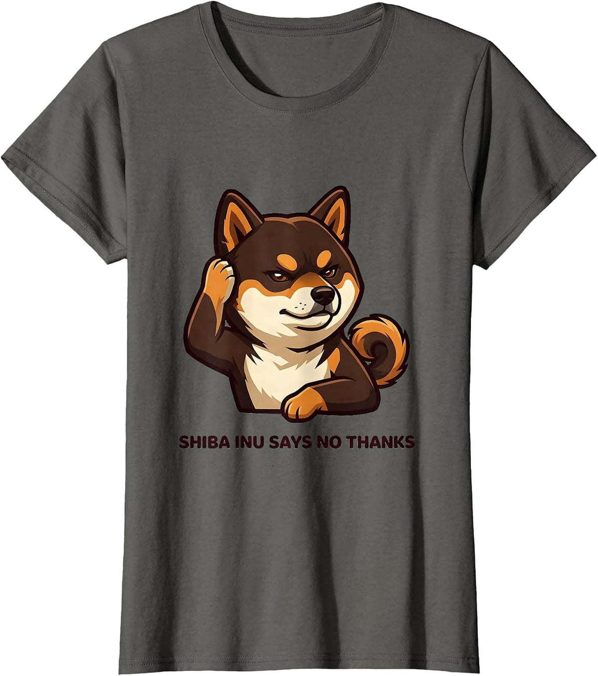 Women's Shiba Inu Says No Thanks Cute Kawaii Dog Lover Anime Humor T-Shirt - Asphalt Grey