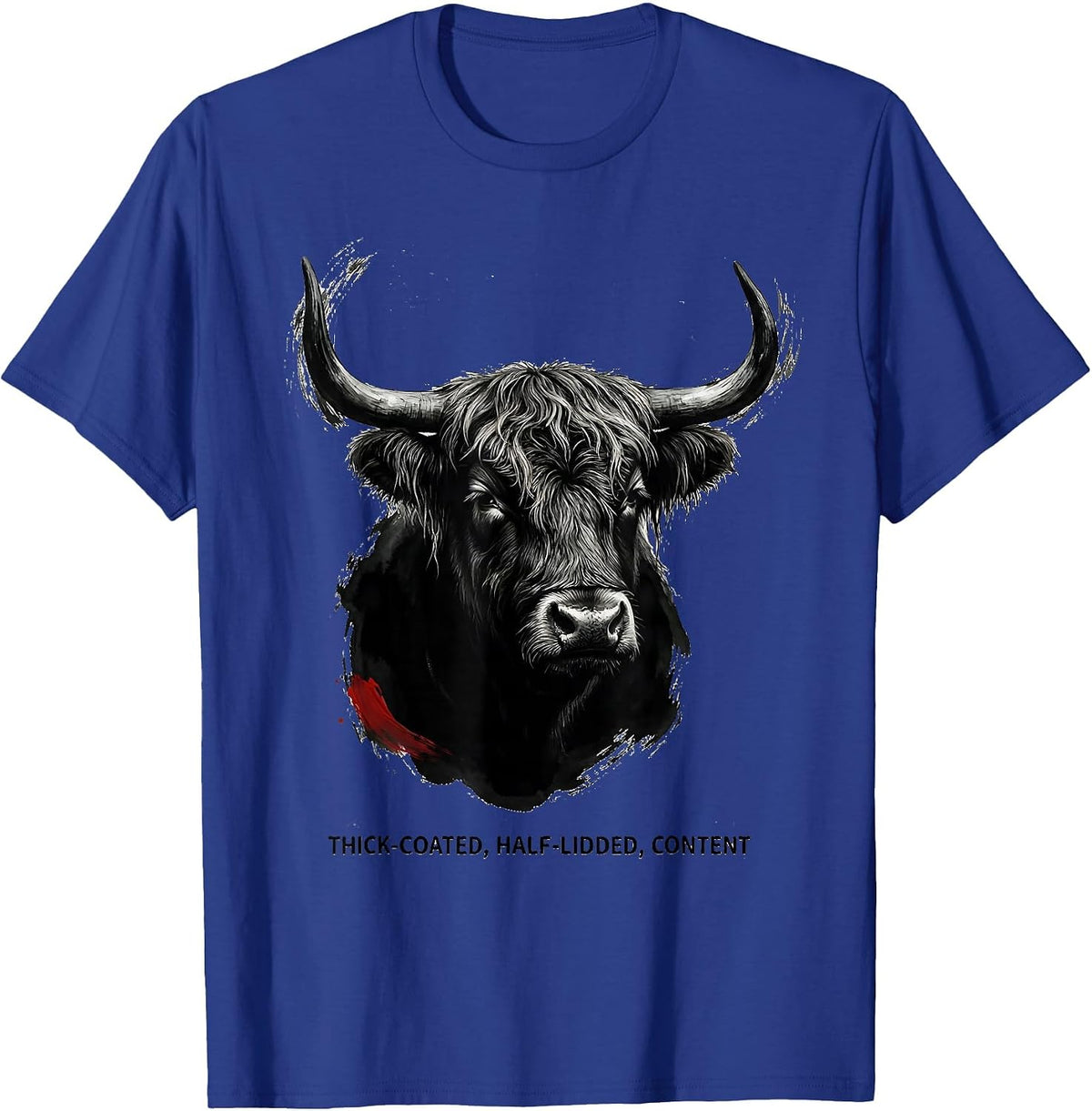 Thick-Coated, Half-Lidded, Content Funny Highland Cow Sleep T-Shirt - Royal Blue