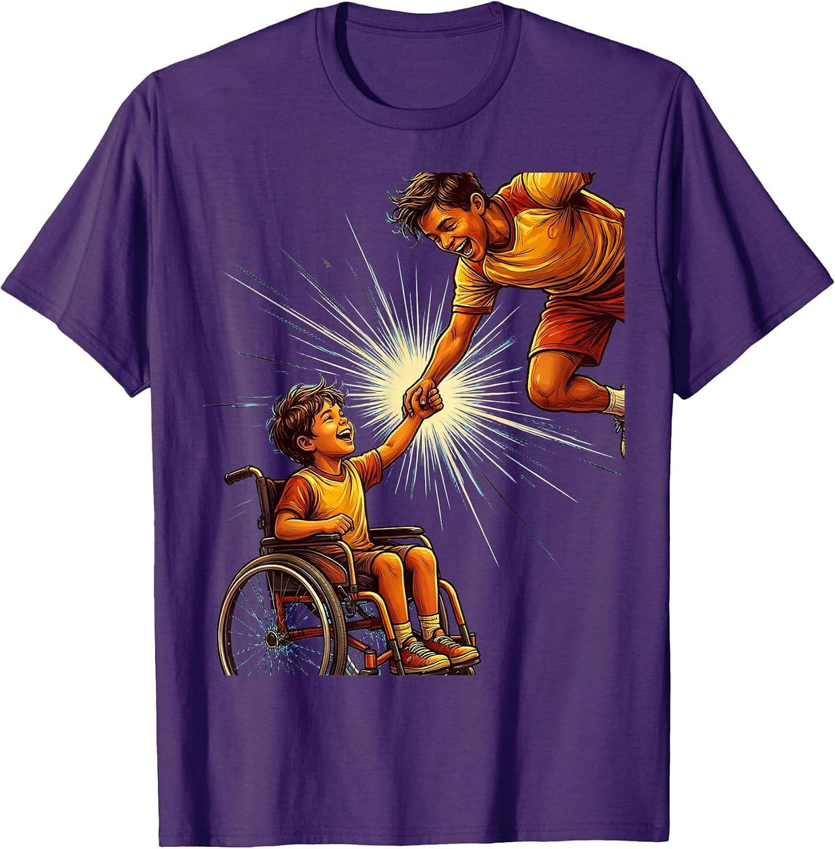 Men's Special Education Wheelchair High-Five Inclusion Design T-Shirt - Purple