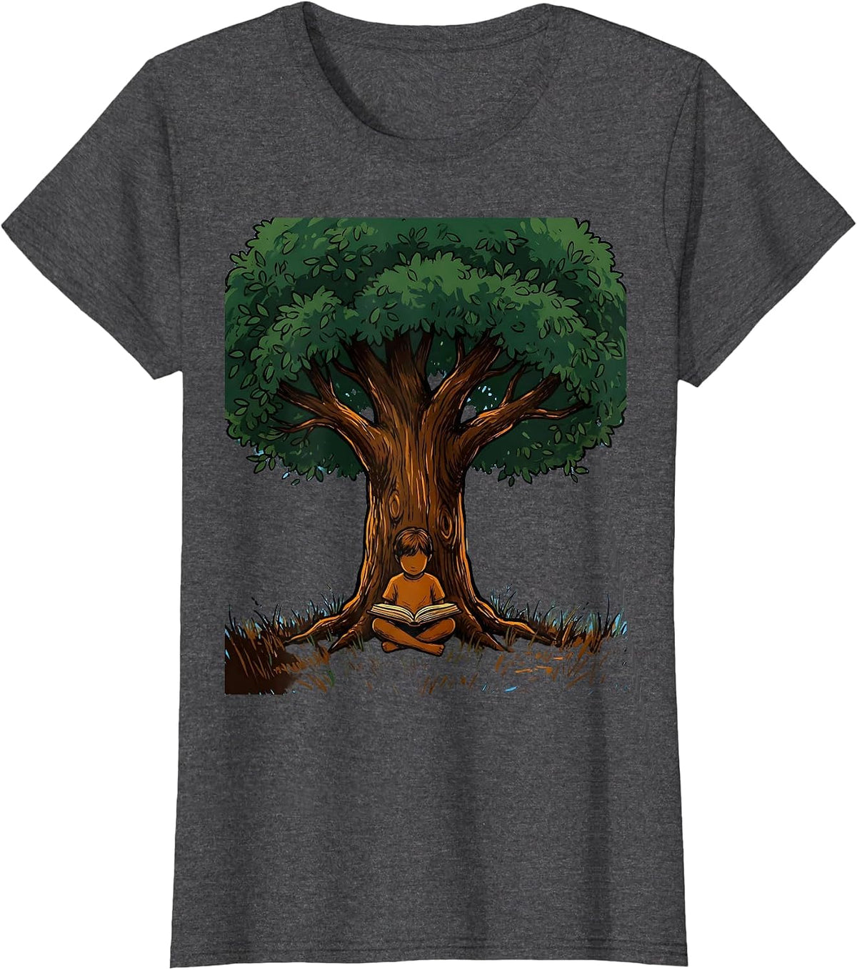 Women's Special Education Teacher Reading Tree Silhouette T-Shirt - Dark Heather Grey