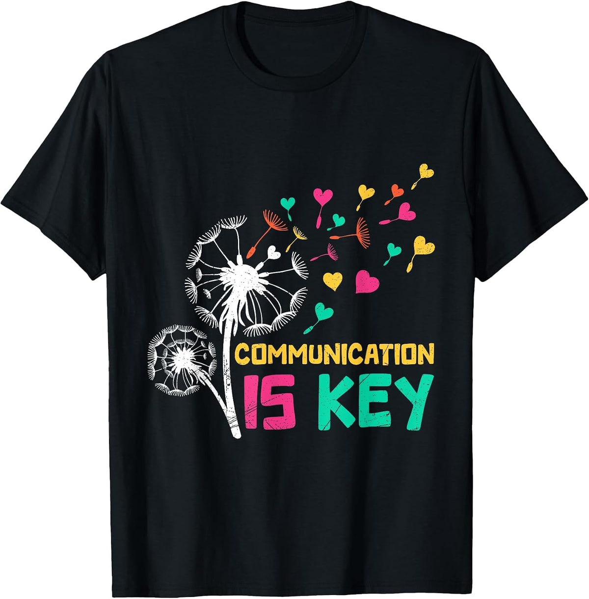 Autism Communication is Key Funny Dandelion T-Shirt - Black