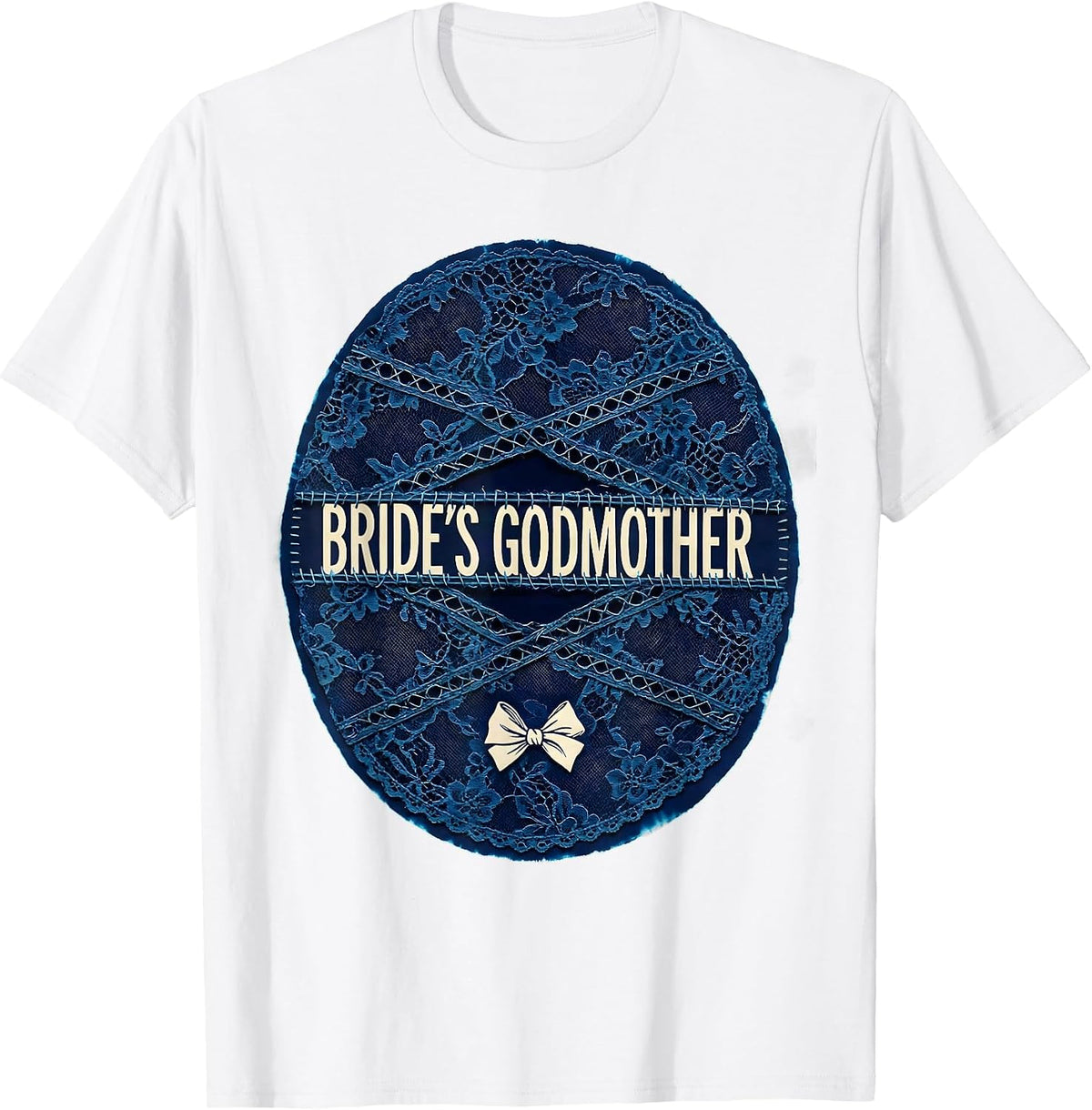 Men's Bride's Godmother Cyanotype Photogram Blue Bow Coquette T-Shirt - White