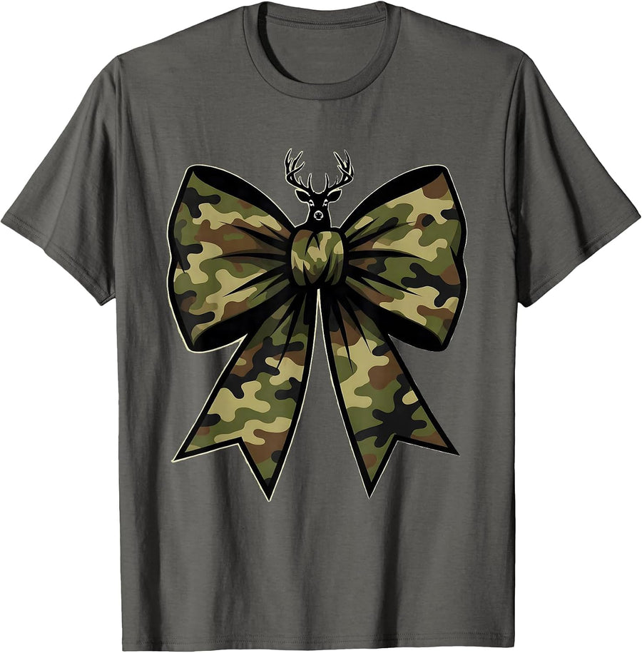 Loop Bow Camouflage Whitetail Deer Silhouette Hunting T-Shirt - Asphalt Grey