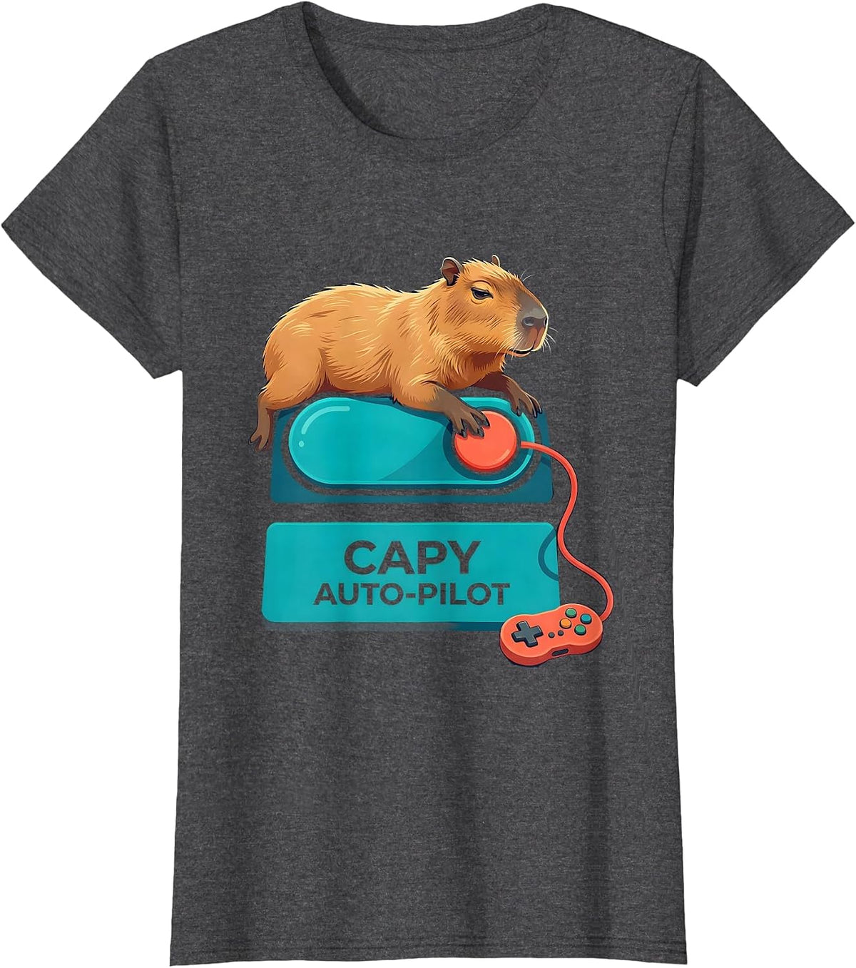 Women's Capy, Auto-Pilot Funny Capybara Gamer Meme Video Games T-Shirt - Dark Heather Grey