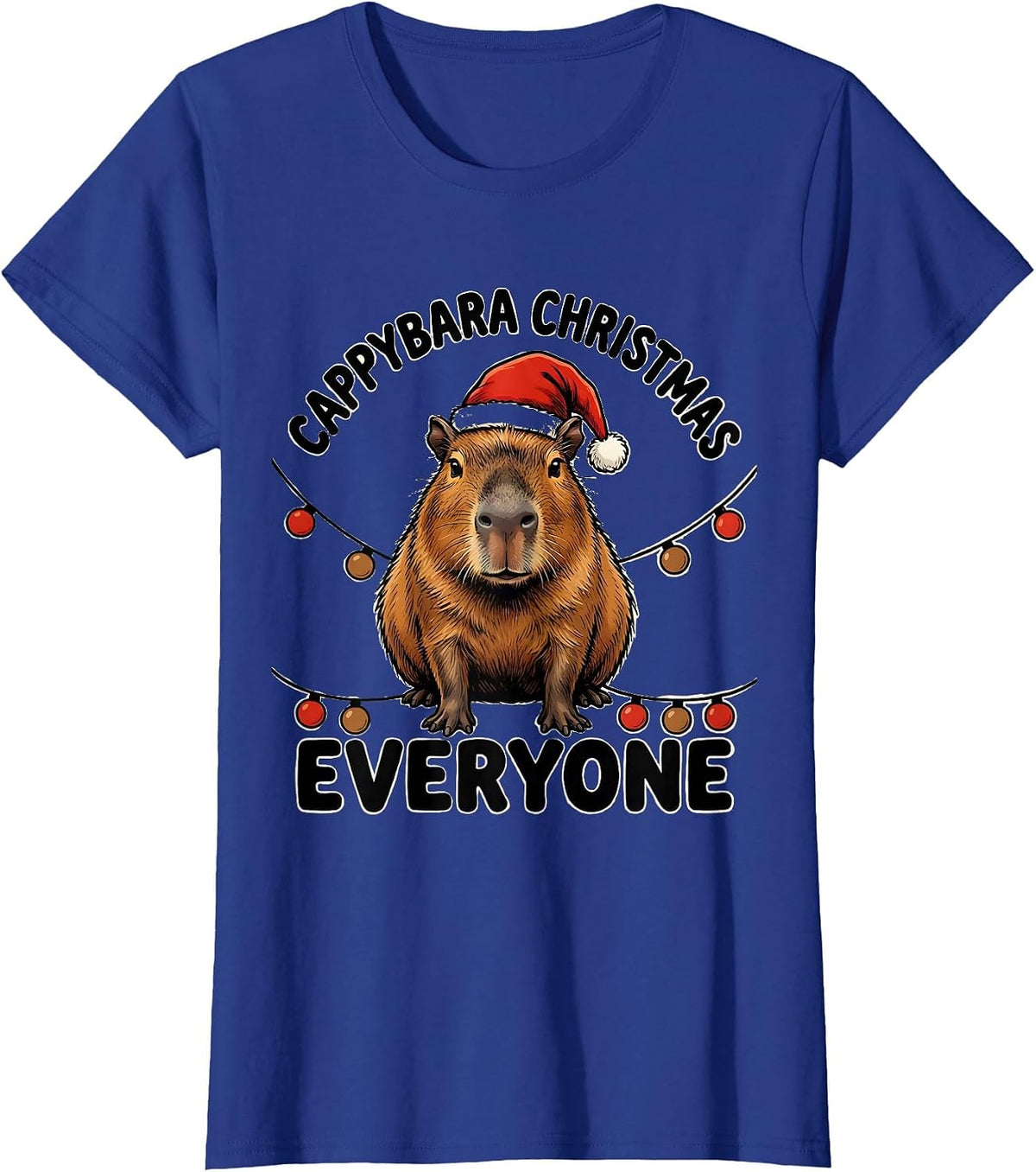Women's Cappybara Christmas, Everyone Cute Capybara Santa Hat T-Shirt - Royal Blue
