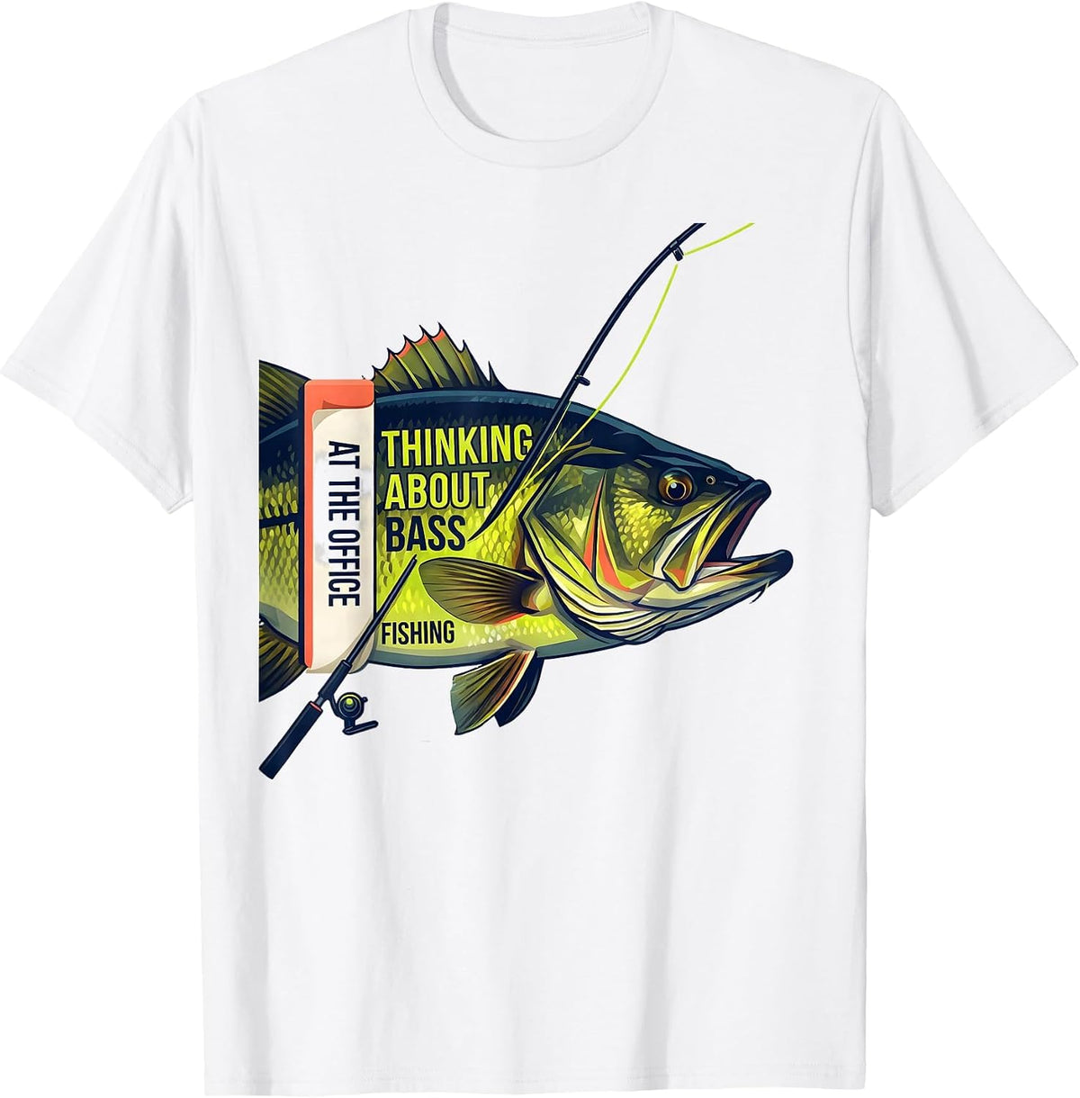Men's At The Office Thinking About Bass Fishing Funny T-Shirt - White