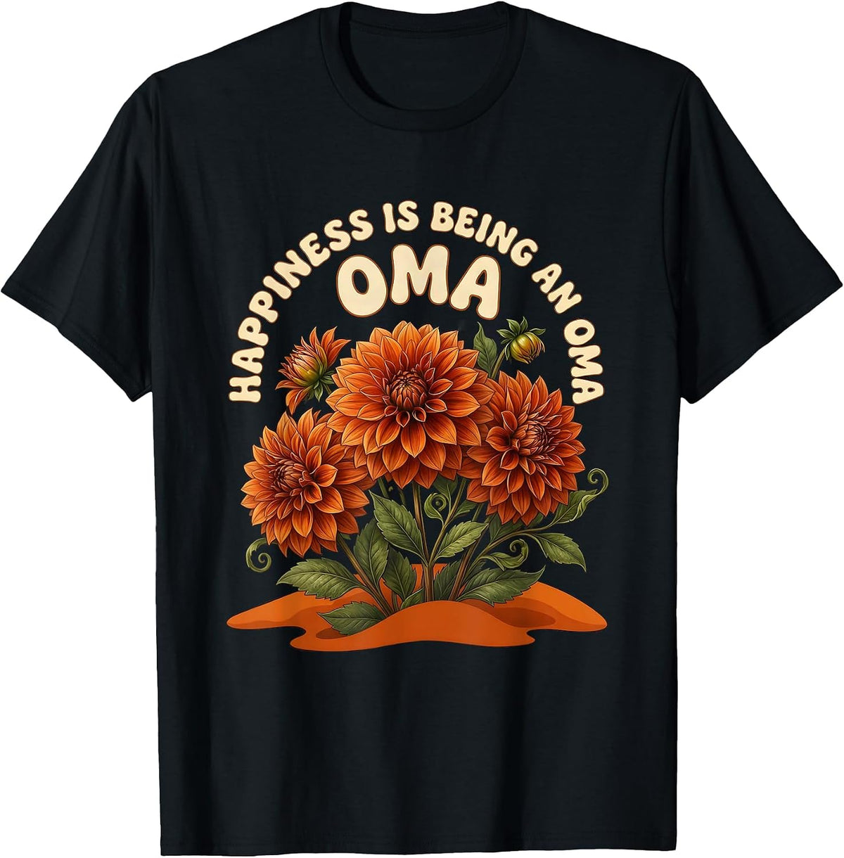 Men's Happiness Is Being An Oma Retro 70s Grandma Floral Gift T-Shirt - Black
