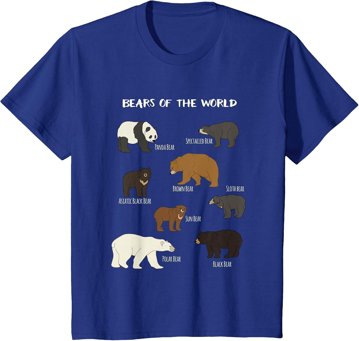 Bears of The World Grizzly Bear Panda Black Polar T Shirt T-Shirt - Royal Blue