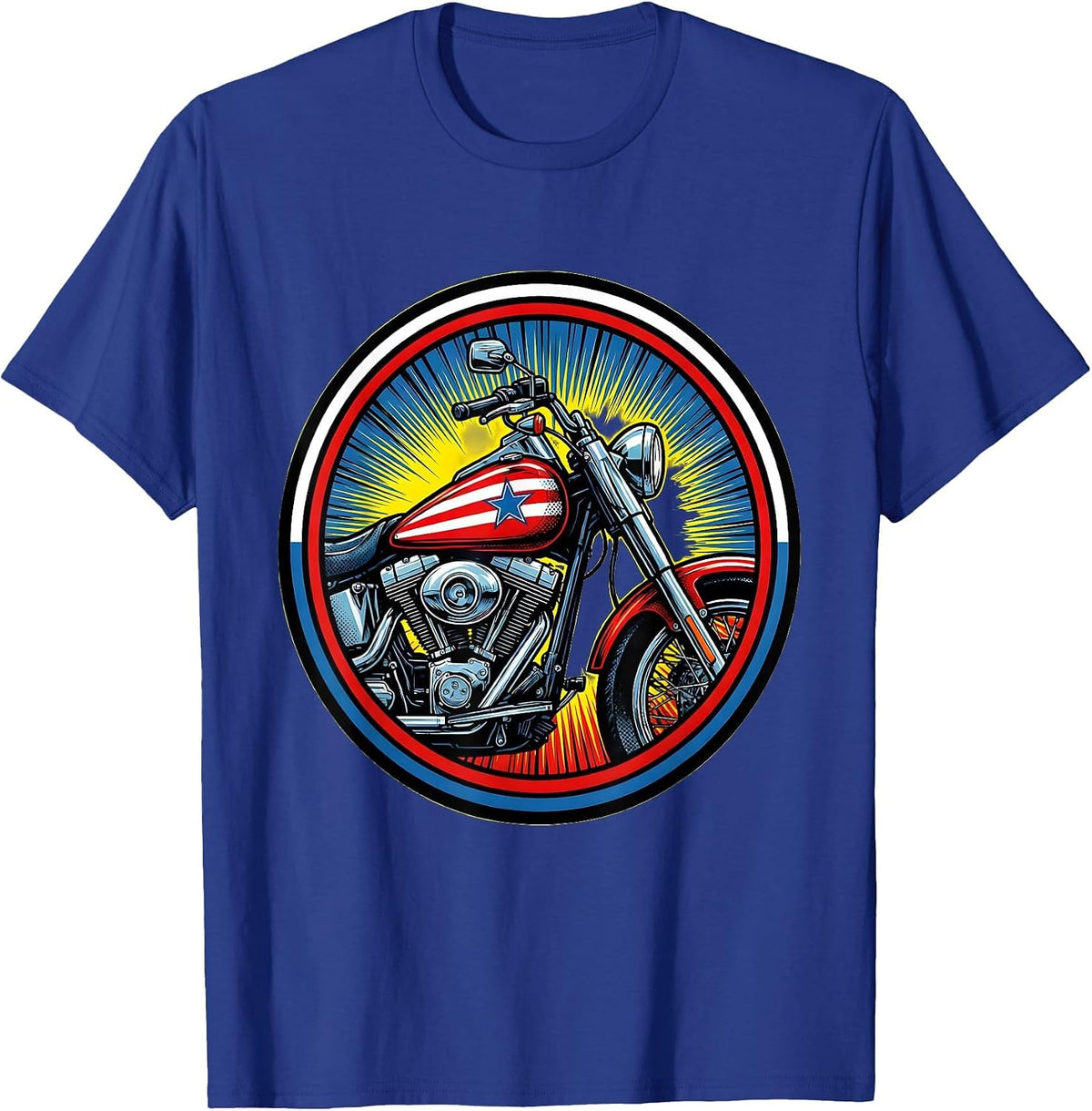 Patriotic Motorcycle Classic Bike Flag Tank Design T-Shirt - Royal Blue