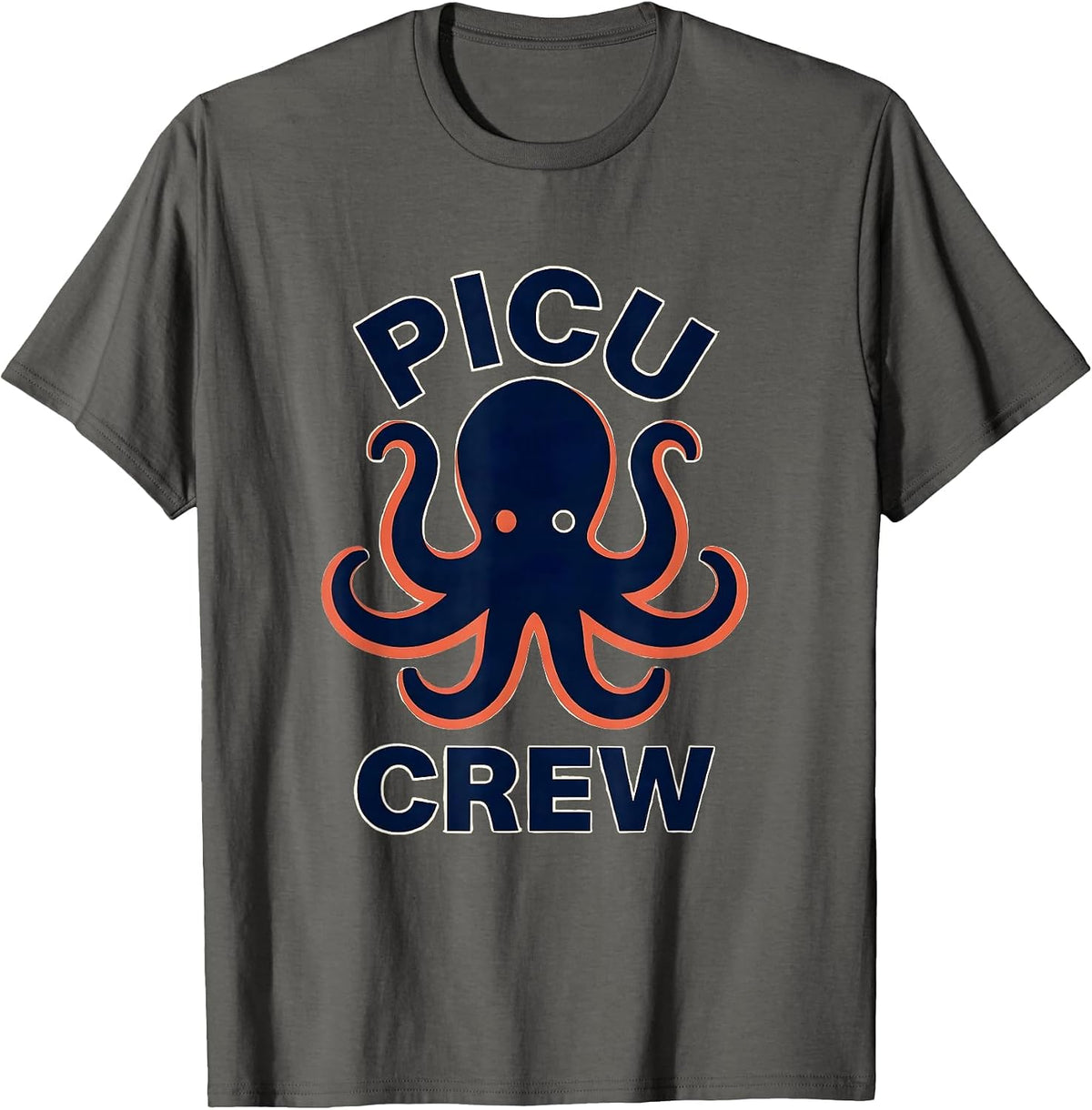 Men's PICU Crew Cute Octopus Pediatric Nurse Peds NICU T-Shirt - Asphalt Grey