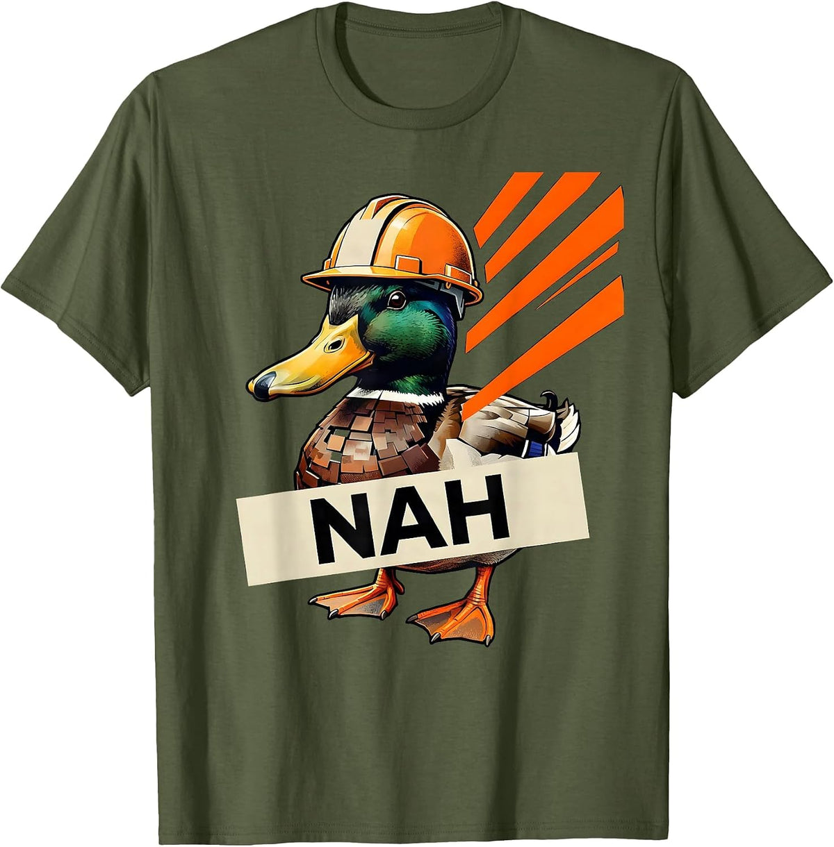 Nah Stencil Duck Bust Funny Novelty Graphic for Kids Teens T-Shirt - Olive Green
