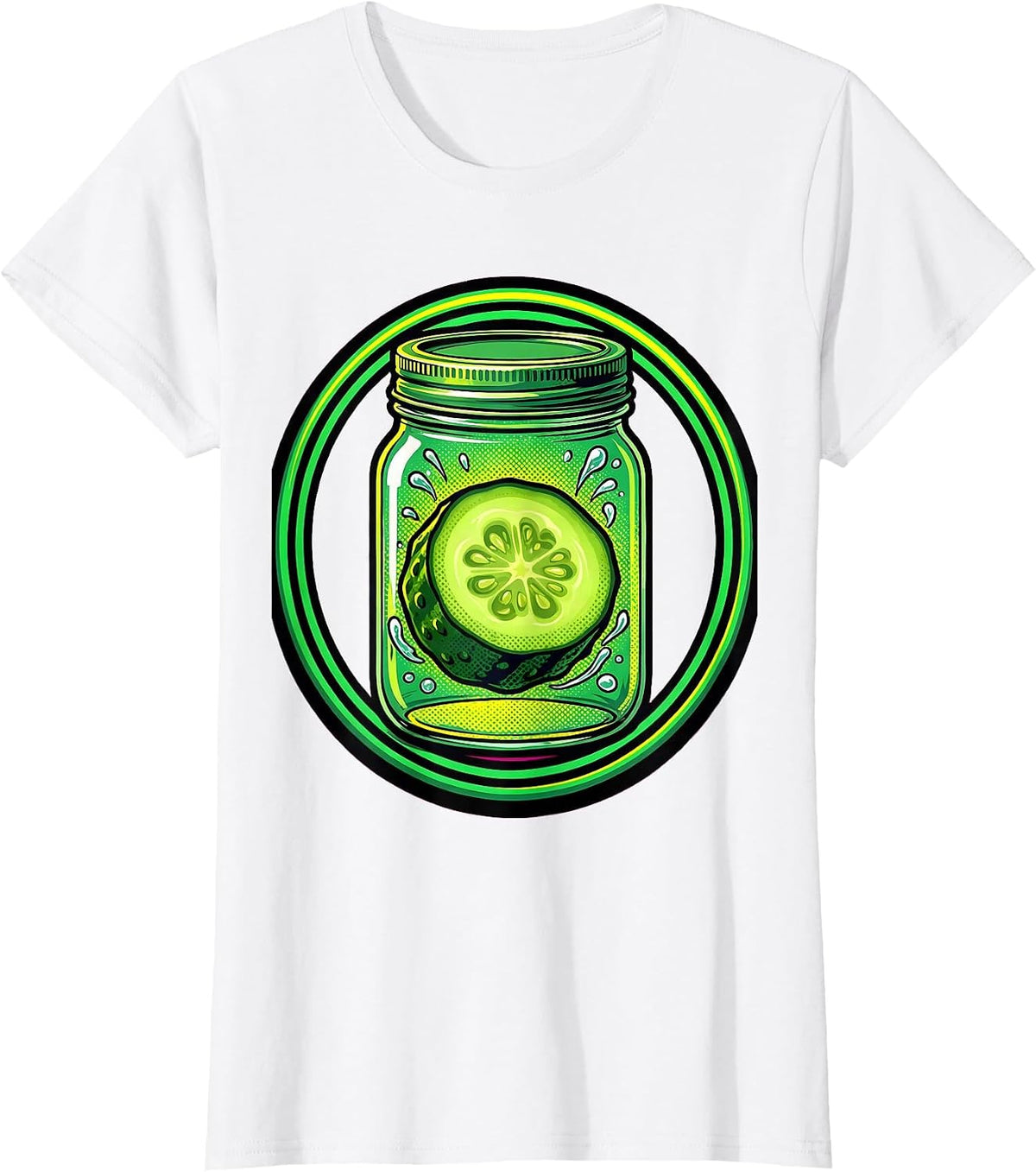 Pickle Slice in Mason Jar Graphic T-Shirt - White