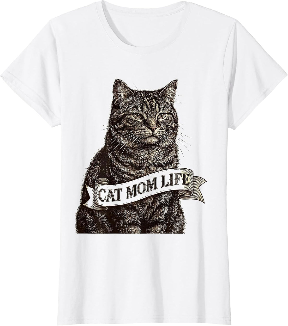 Women's Cat Mom Life Proud Feline Parent Design T-Shirt - White