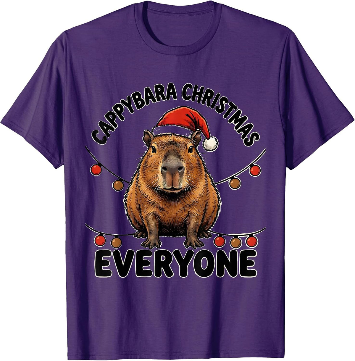 Men's Cappybara Christmas, Everyone Cute Capybara Santa Hat T-Shirt - Purple