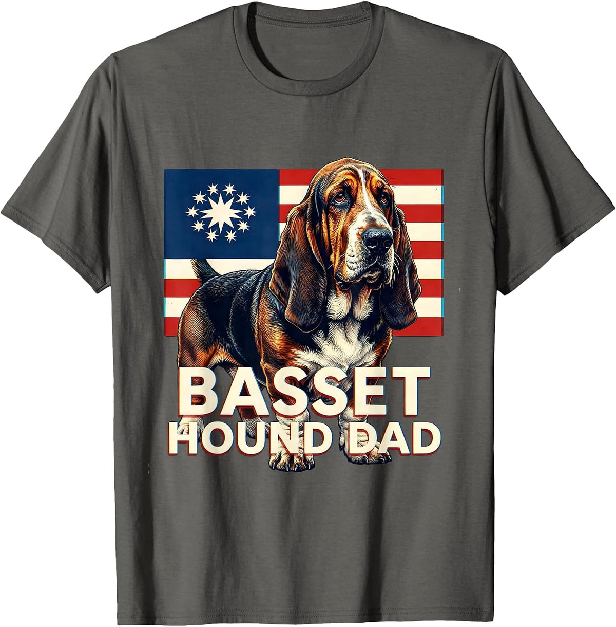 Men's Basset Hound Dad Patriotic 4th Of July Dog Breed Pride T-Shirt - Asphalt Grey