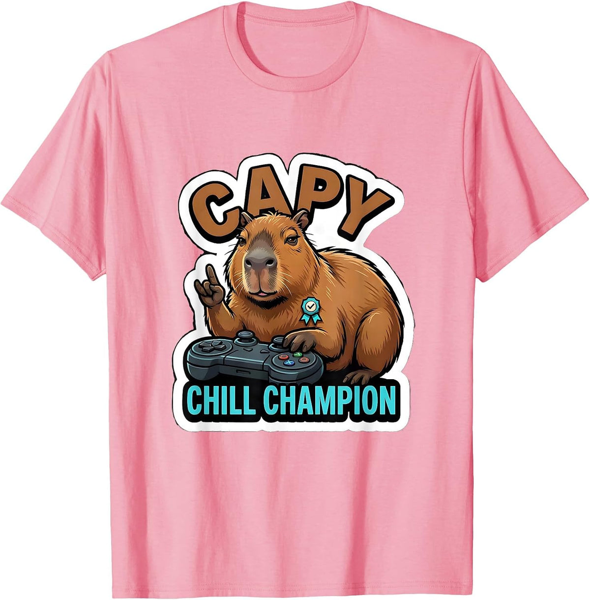 Men's Capy, Chill Champion Funny Capybara Gamer Meme Youth T-Shirt - Pink