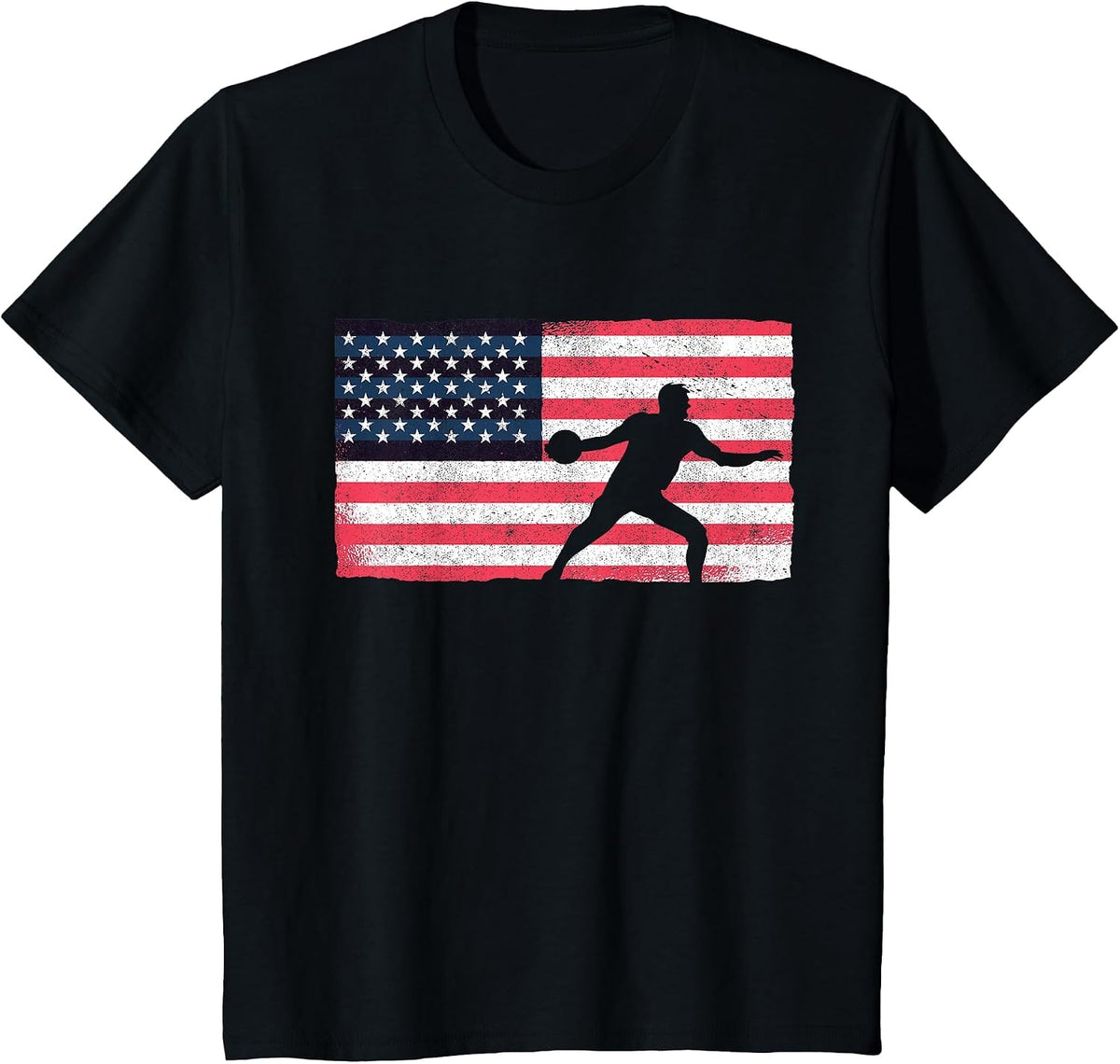 Discus Thrower American Flag Track and Field Throwing Discus T-Shirt - Black