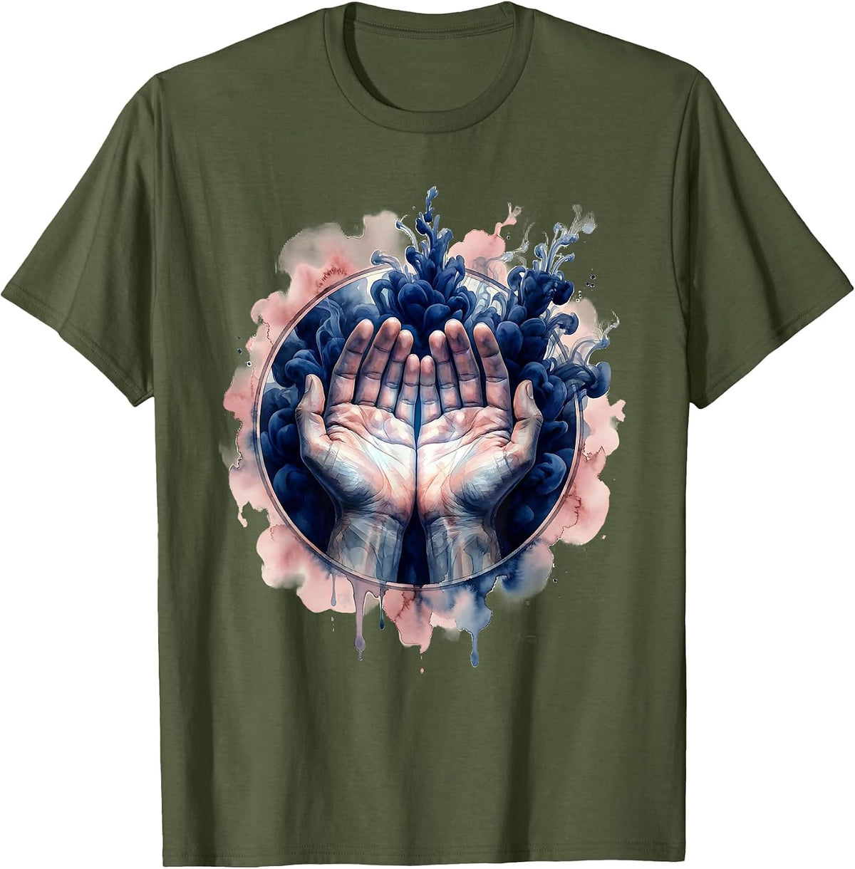 Hands Washing Away Dark Ink Stains Graphic T-Shirt - Olive Green