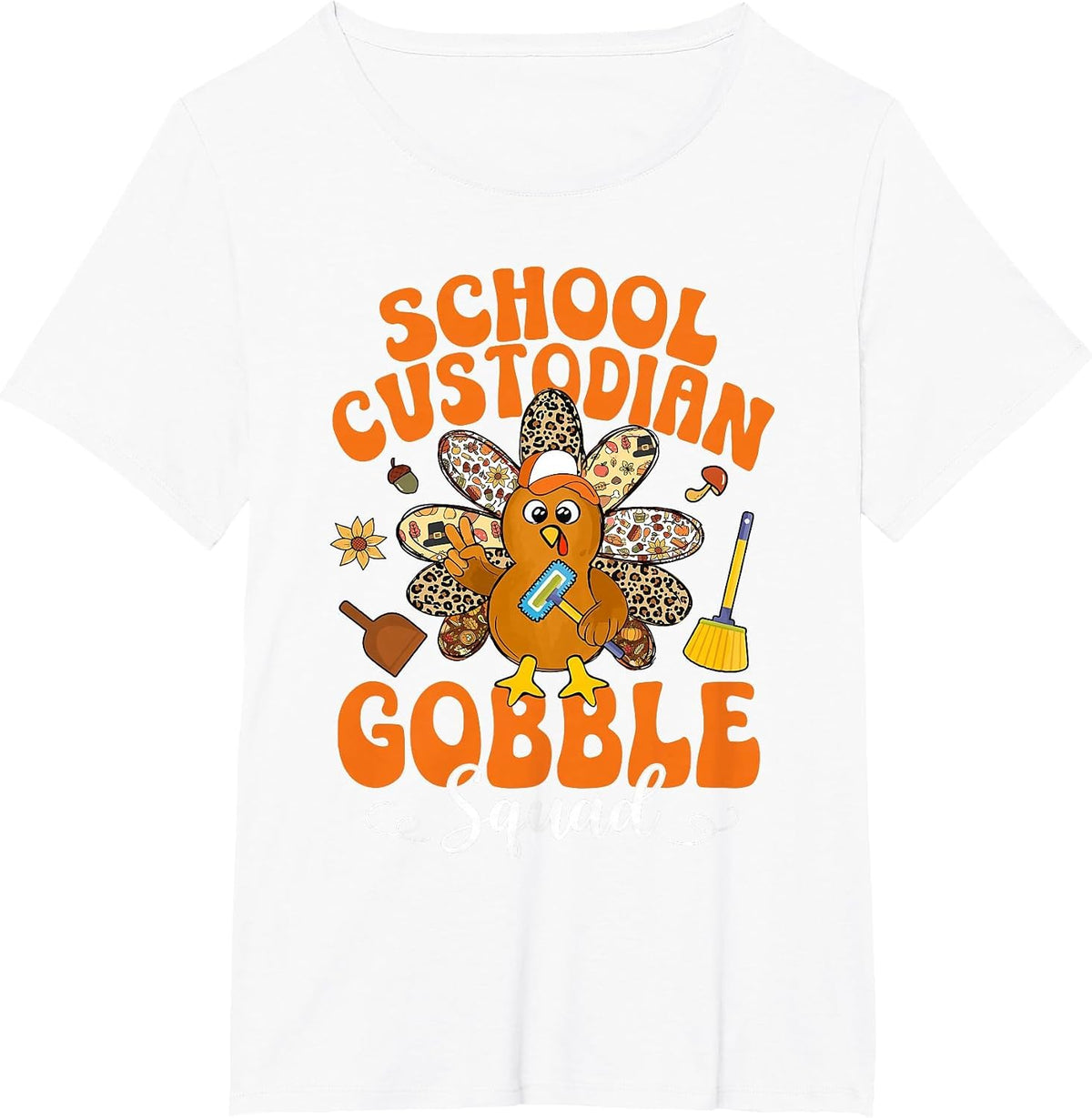 School Custodian Gobble Squad Happy Thanksgiving T-Shirt - White