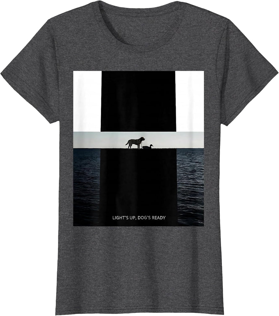 Women's Light's Up, Dog's Ready Labrador Duck Hunting Southern Rural T-Shirt - Dark Heather Grey
