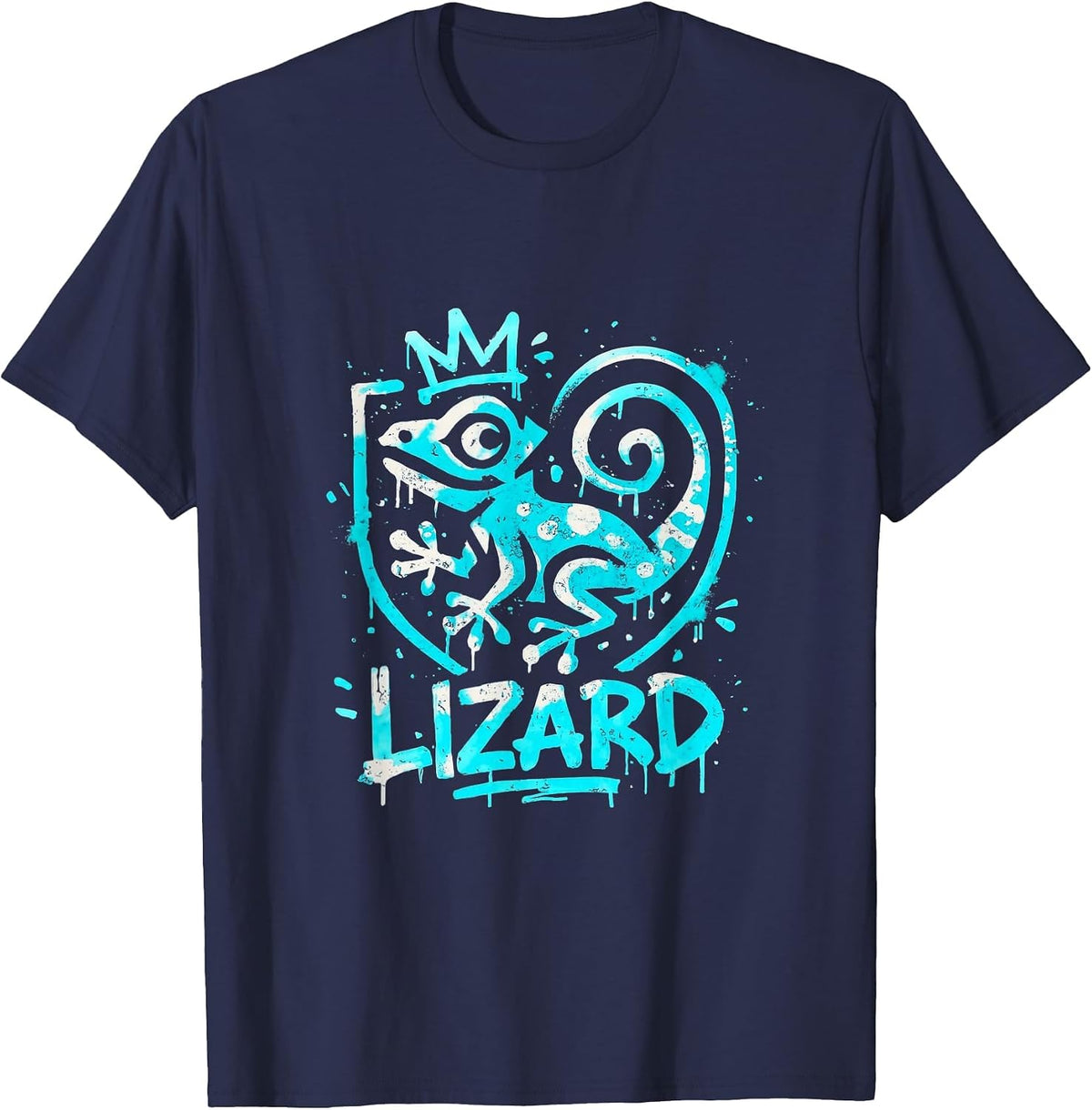 Graffiti Lizard Crown Design Cool Reptile Art for Men Women T-Shirt - Navy Blue
