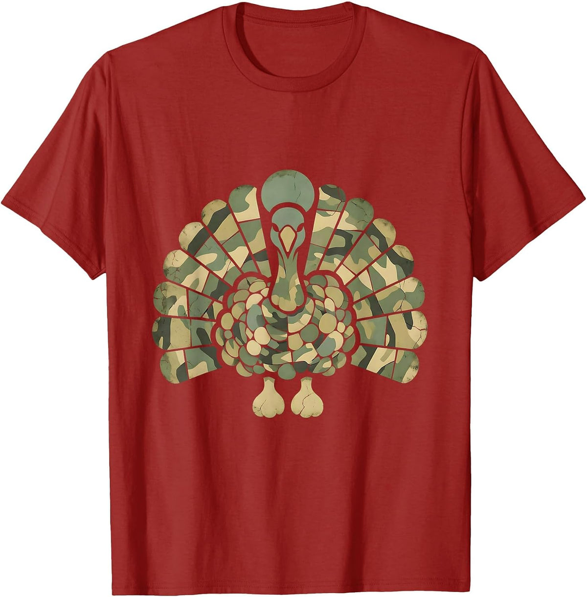 Camo Turkey Feather Fan Hunting Design T-Shirt, Men, Cranberry Red, 3X-Large - As Pictured