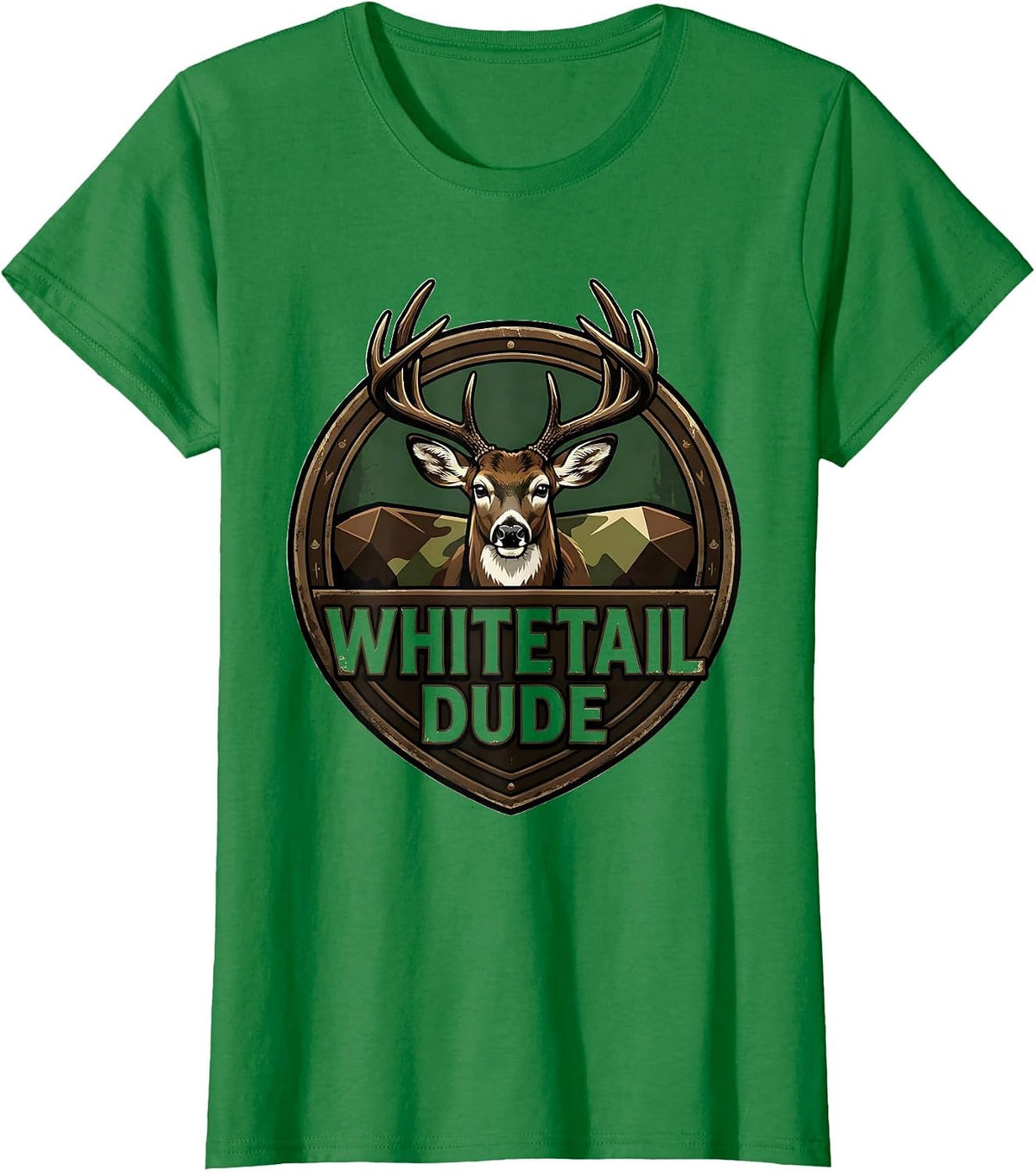 Women's Whitetail Dude Vintage Hunting Youth Teens Kids Camo T-Shirt - Kelly Green