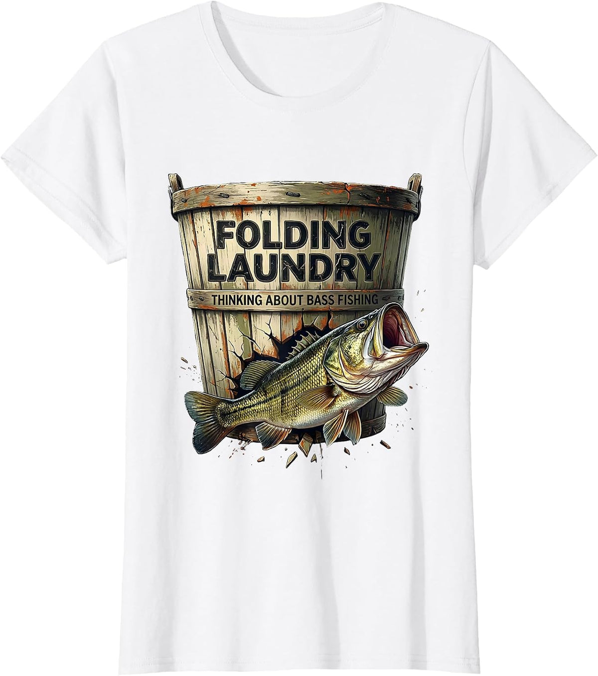 Women's Folding Laundry Thinking About Bass Fishing Funny Fishing T-Shirt - White