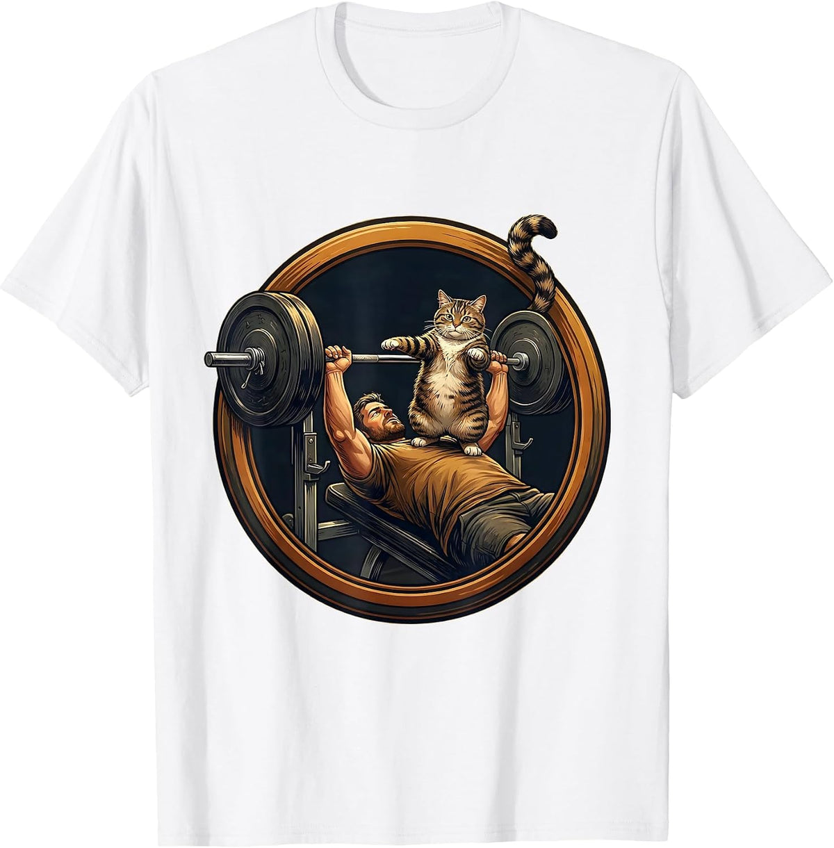 Men's Cat Dad Weightlifting Spotter Graphic Tee T-Shirt - White