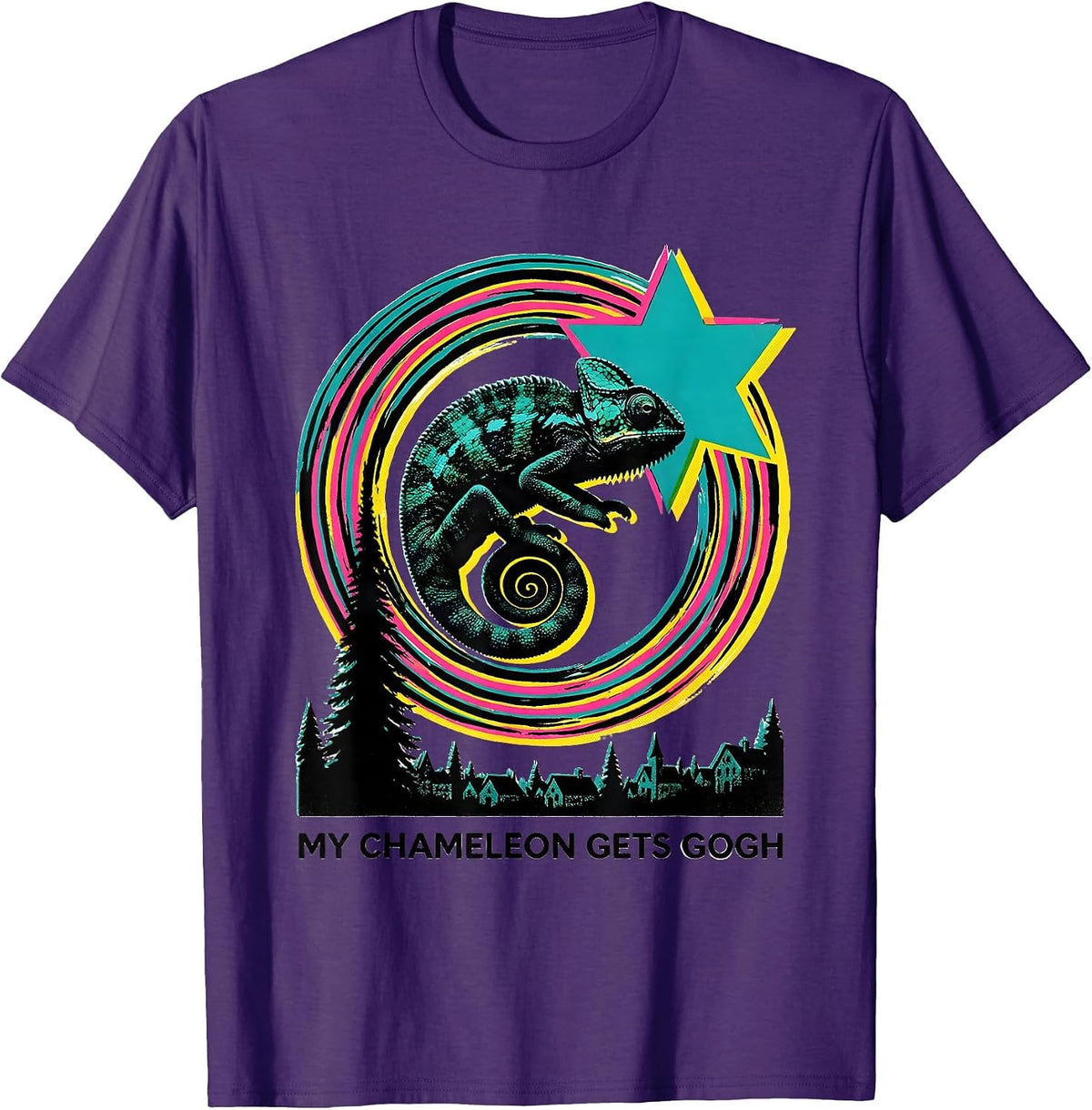 Men's My Chameleon Gets Gogh Risograph Funny Animal Lover Van Gogh T-Shirt - Purple