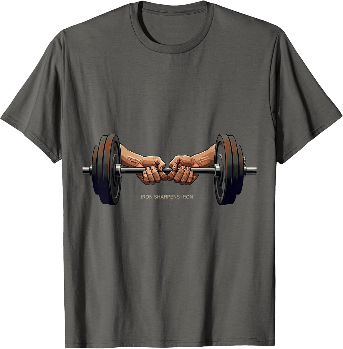 Men's Iron Sharpens Iron Editorial Conceptual Christian Gym T-Shirt - Asphalt Grey