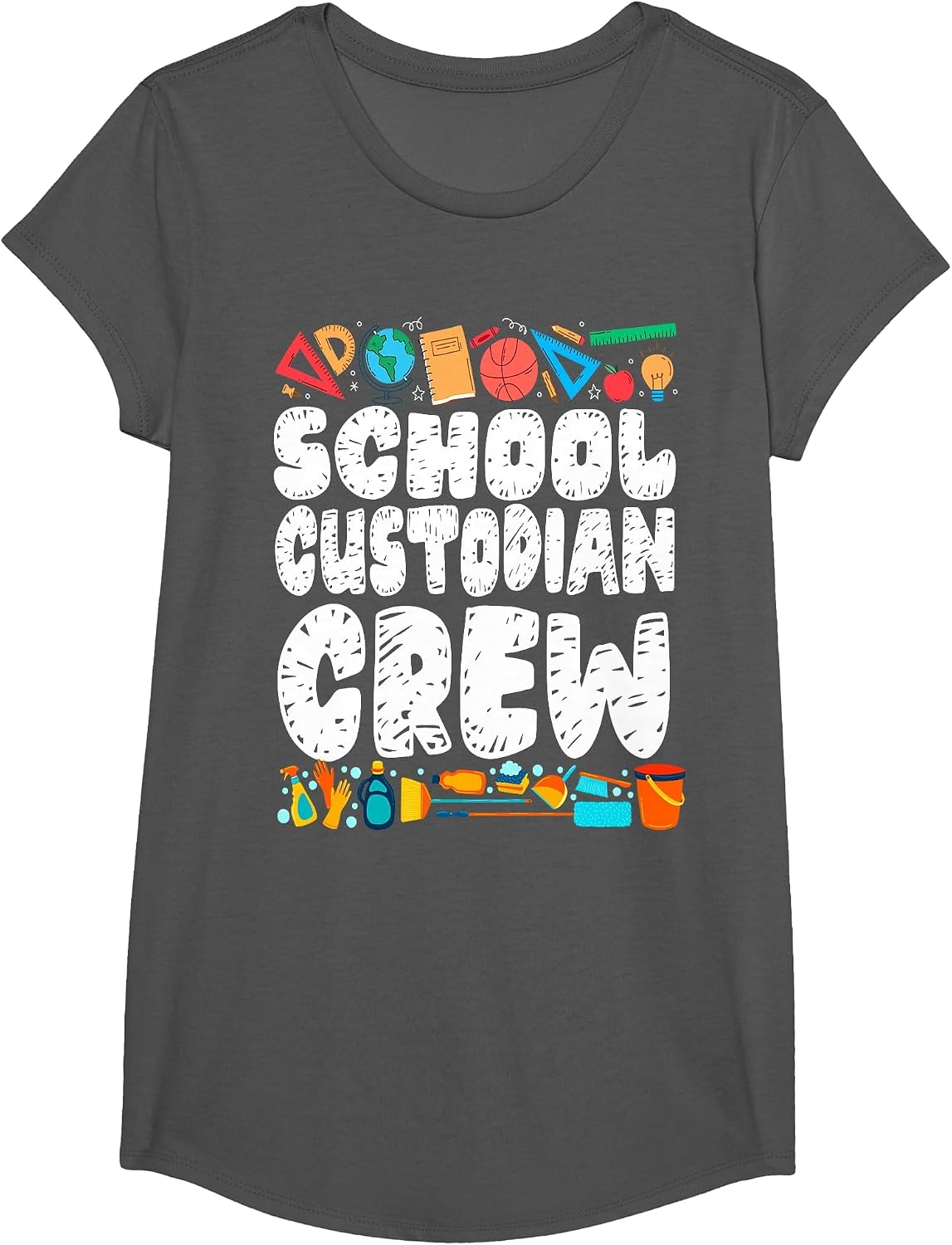 School Custodian Janitor School Custodian Crew T-Shirt - Girls Asphalt Grey